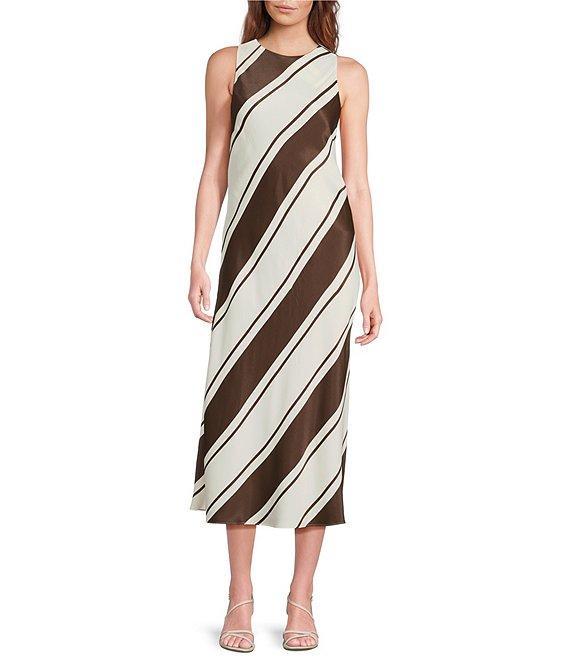 Lucy Paris Davina Stripe Print Crew Neckline Sleeveless Midi Dress Product Image