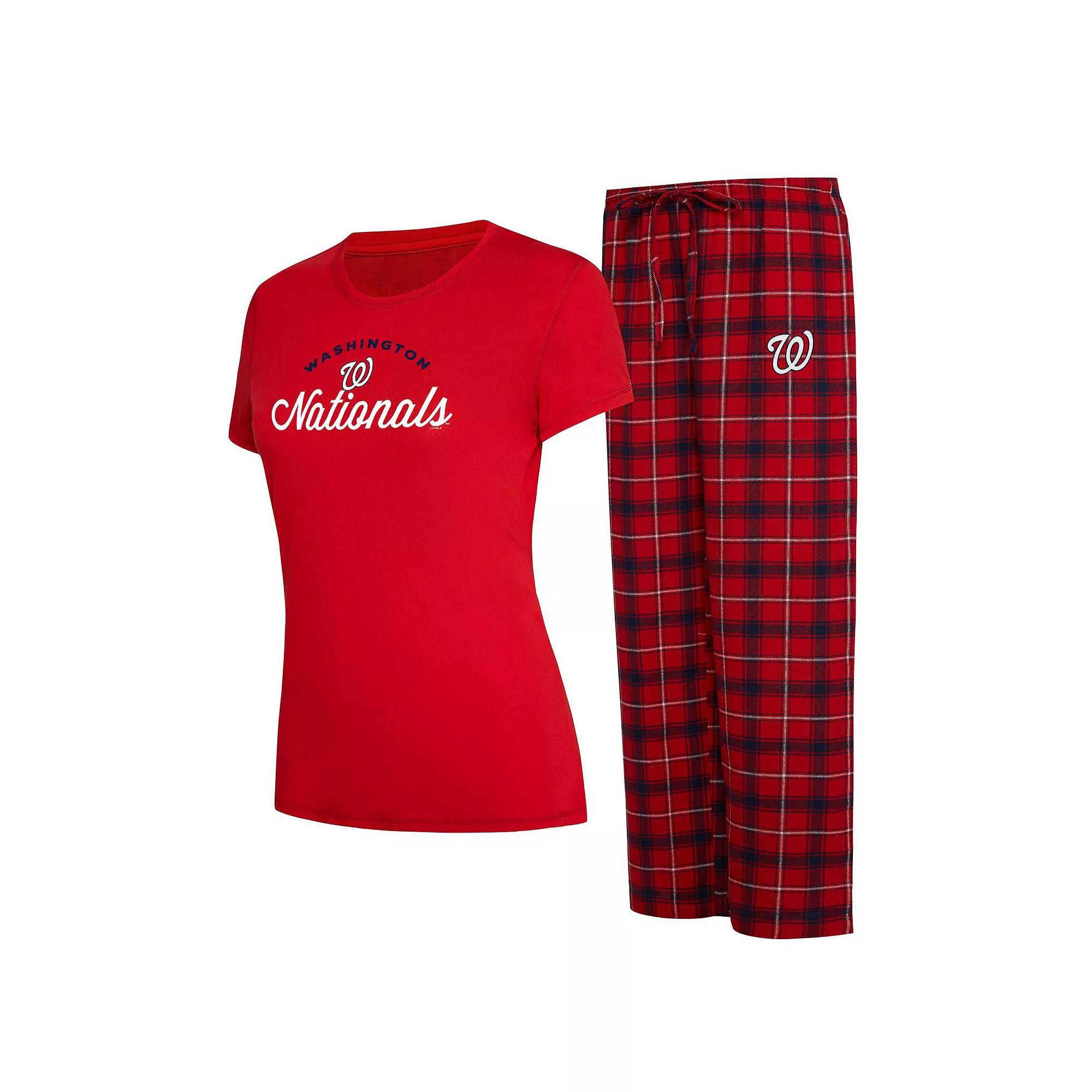 Women's Concepts Sport Red/Navy Washington Nationals Arctic T-Shirt & Flannel Pants Sleep Set, Size: XL Product Image