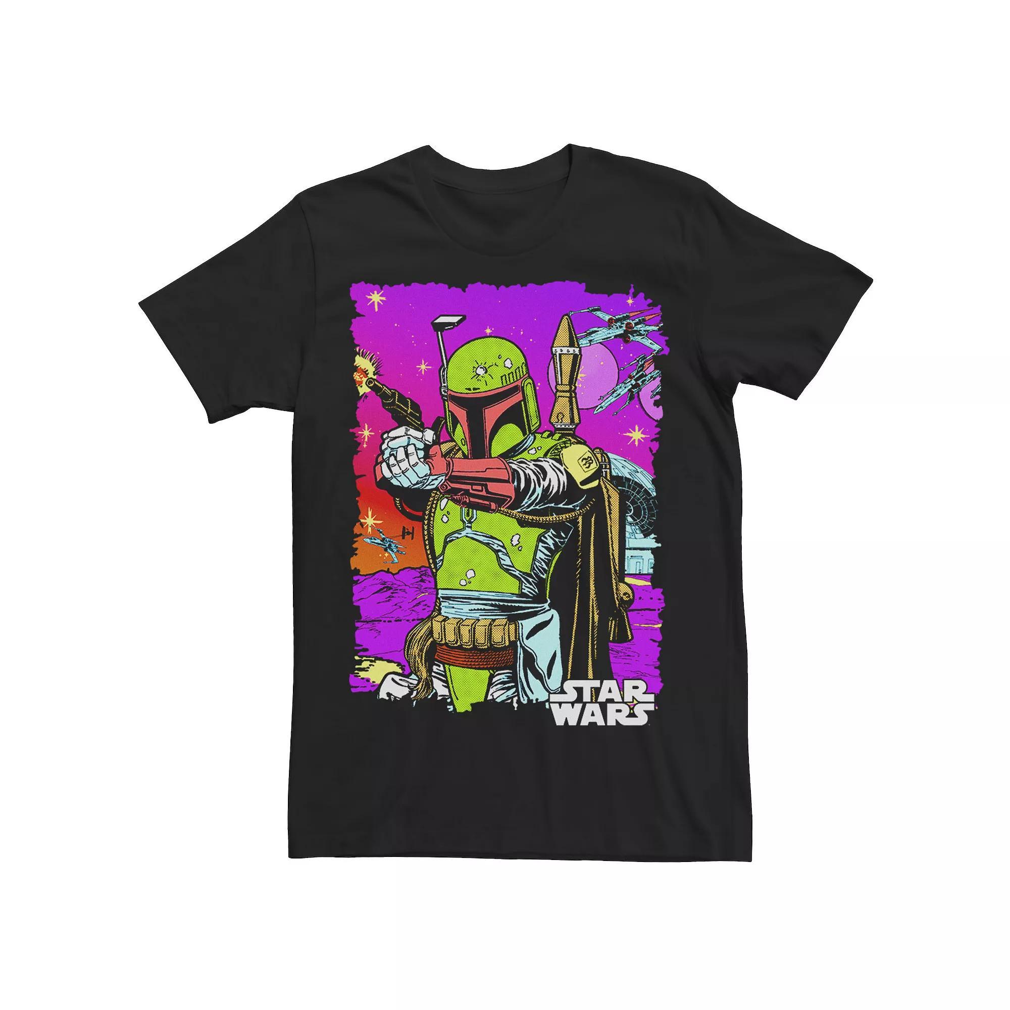 Mens Star Wars Boba Fett Vibrant Neon Comic Cutout Tee Product Image