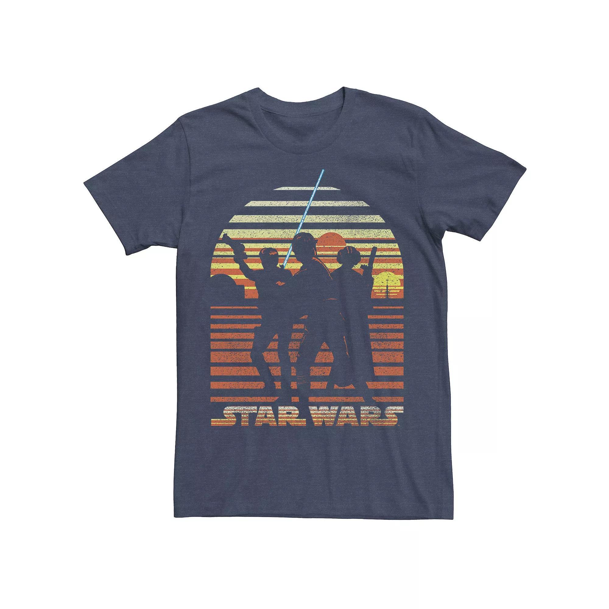 Mens Star Wars Luke Leia Han Tatooine Sky Silhouettes Tee Navy Grey Product Image