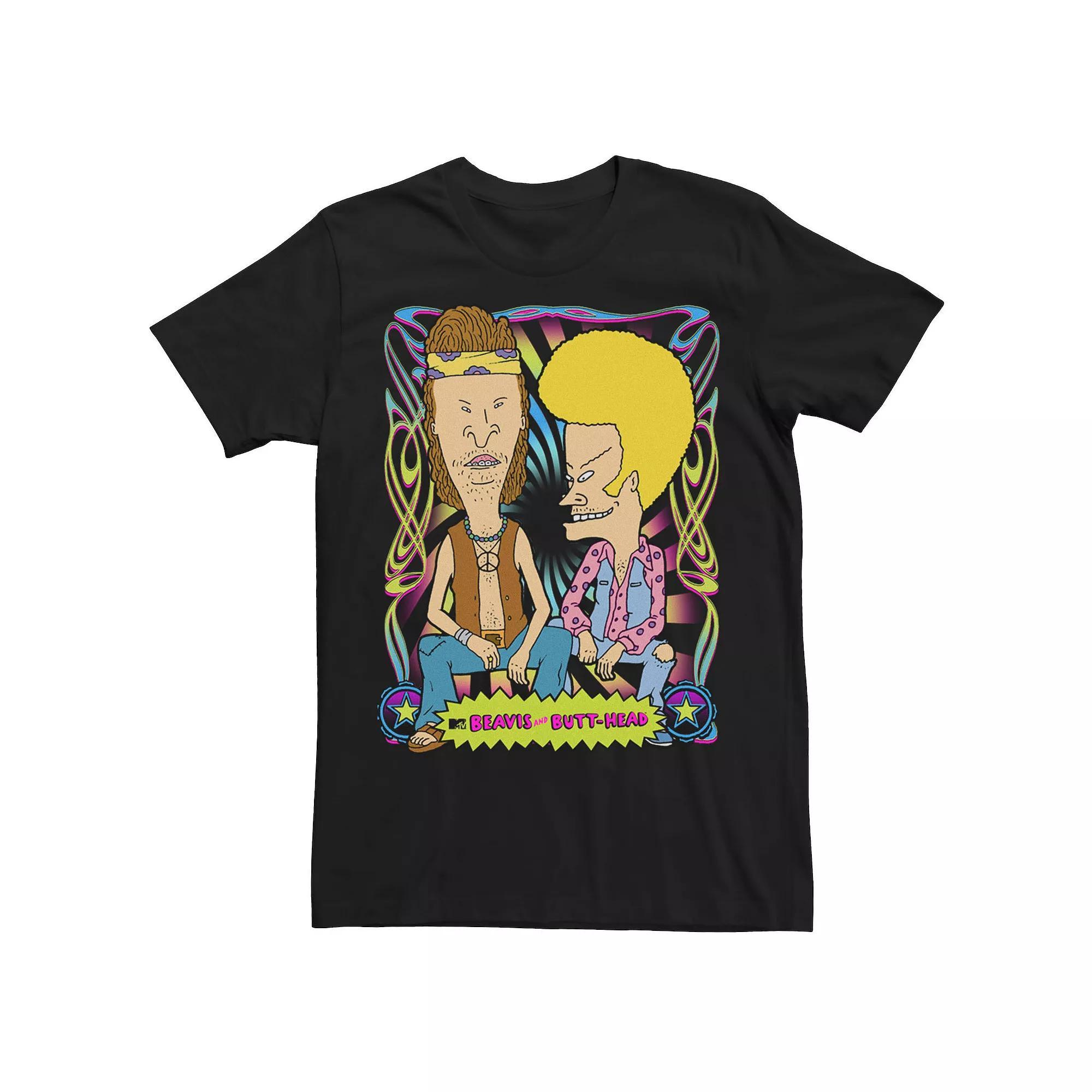 Men's Beavis And Butthead Psychedilic Groovy Dudes Tee, Size: XL, Black Product Image