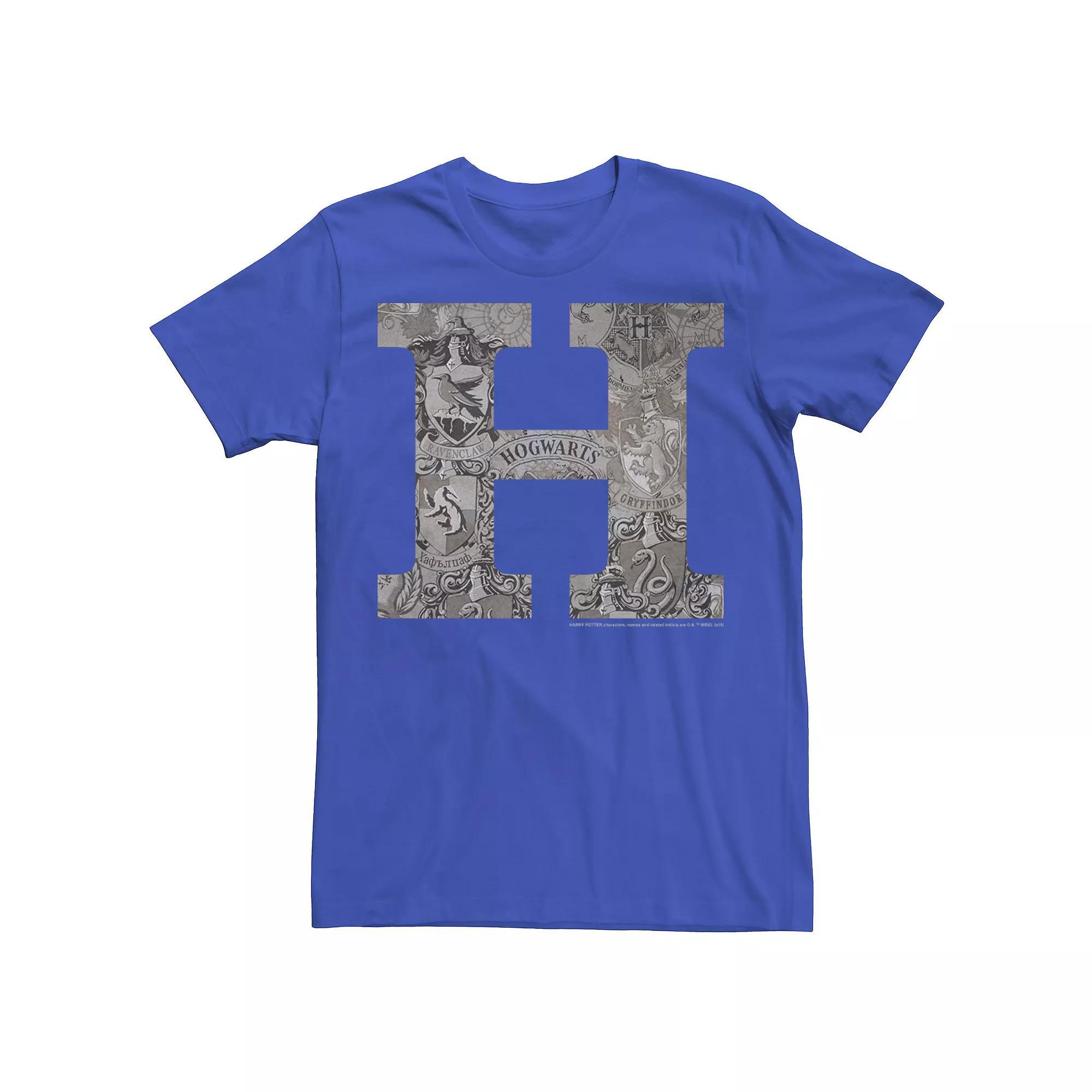 Mens Harry Potter H Hogwarts Crest Fill Tee Navy Grey Product Image