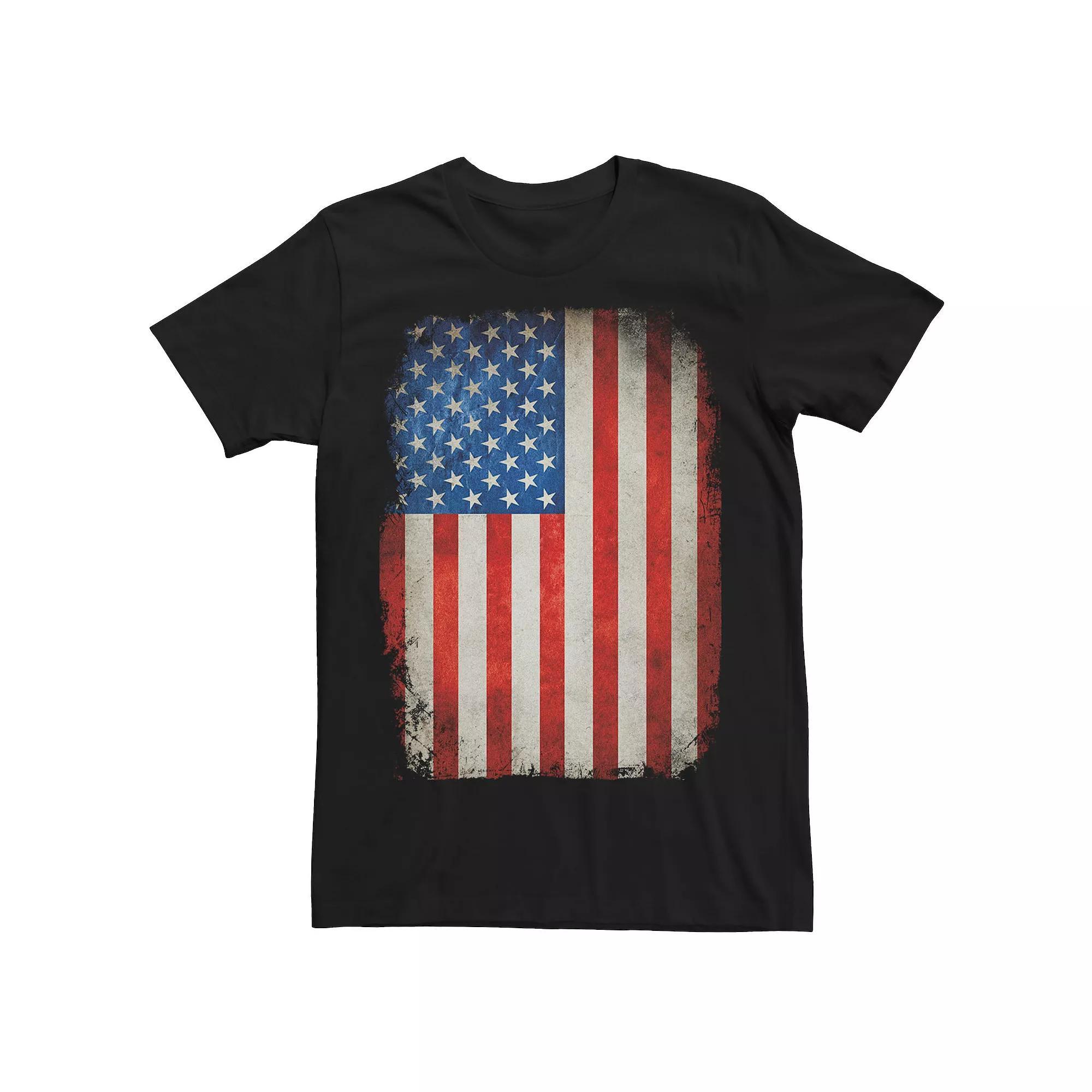 Men's Frayed Vertical American Flag Vintage Distressed Tee, Size: Large, Black Product Image