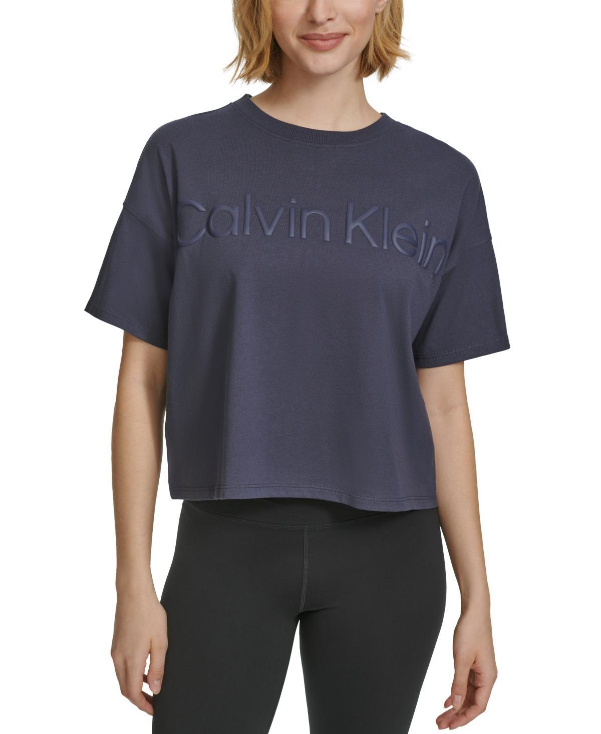 Calvin Klein Performance Womens Cotton Raised Logo Cropped T-Shirt Product Image