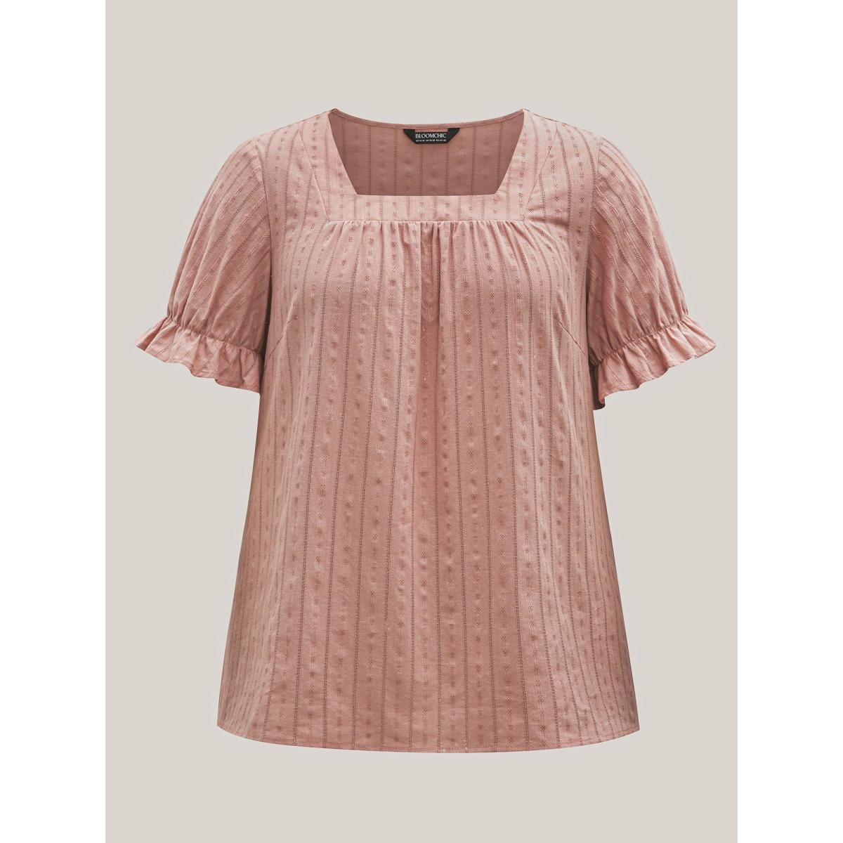 Plus Size Dirtypink Cotton Square Neck Ruffled Sleeve Shirt Women Elegant Short sleeve Square Neck Everyday Blouses BloomChic 26/4X Product Image