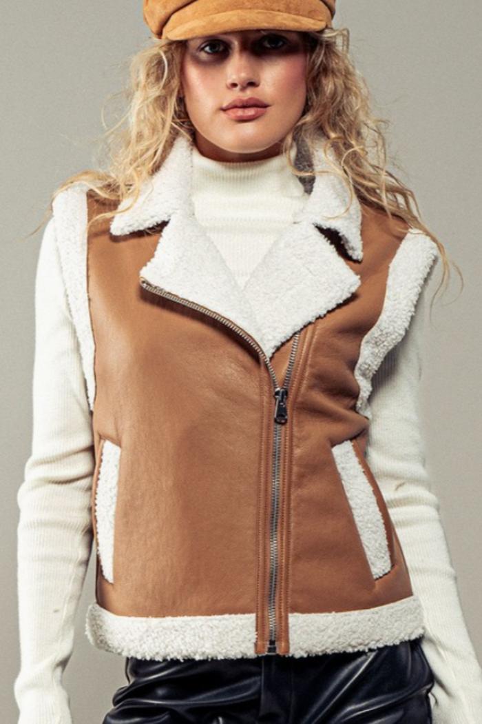 Bella Sherpa Lined Faux Leather Vest Product Image