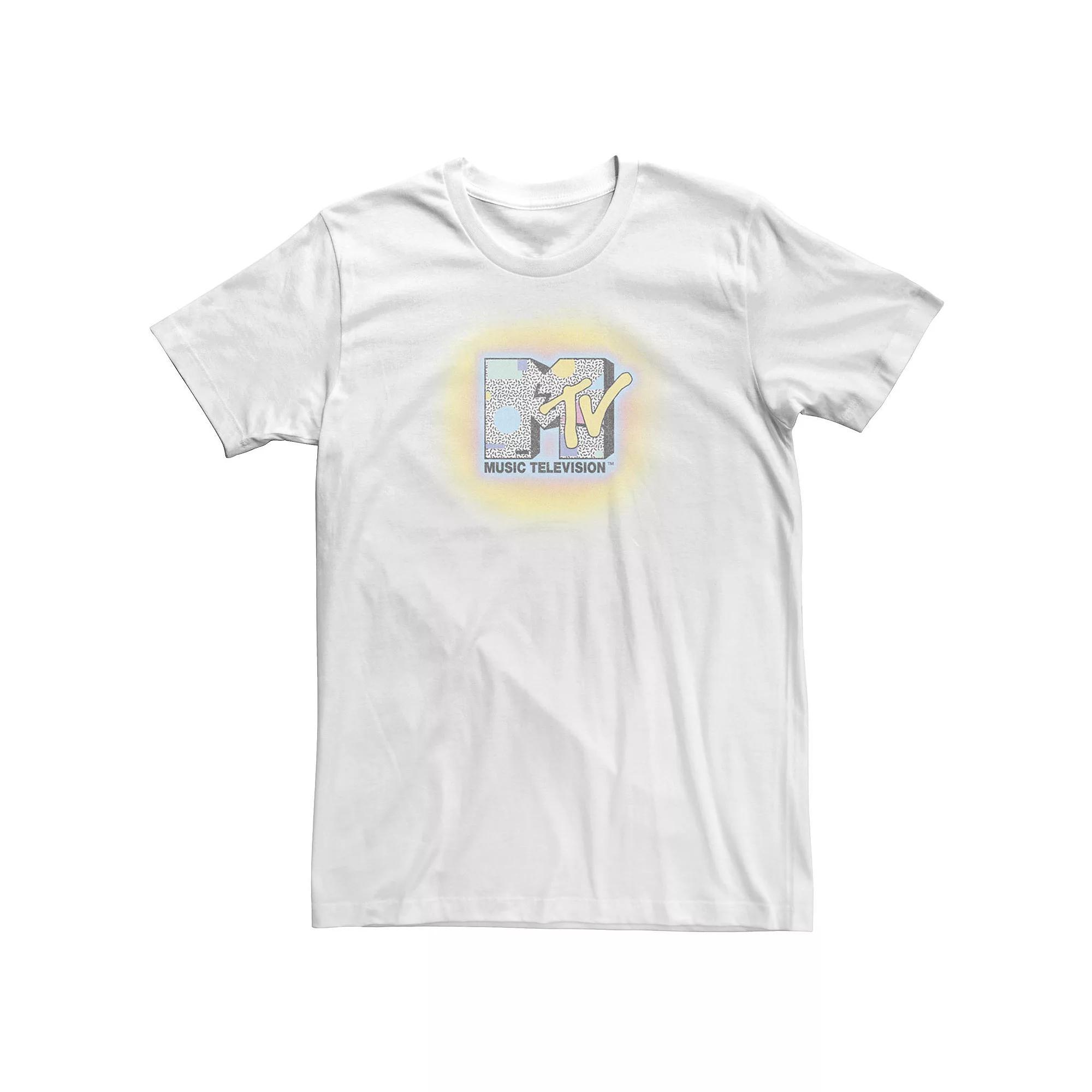 Men's MTV Faded Retro Abstract Logo Short Sleeve Tee, Size: XXL, White Product Image