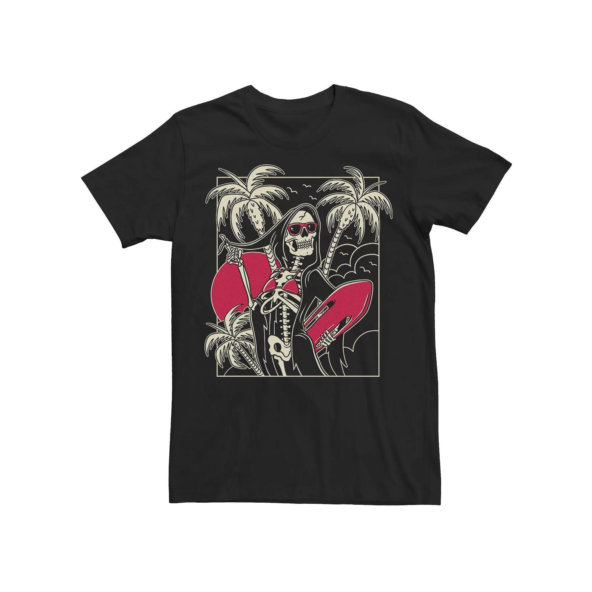Men's Grim Reaper Surfs Up Portrait Graphic Tee, Size: 3XL, Black Product Image