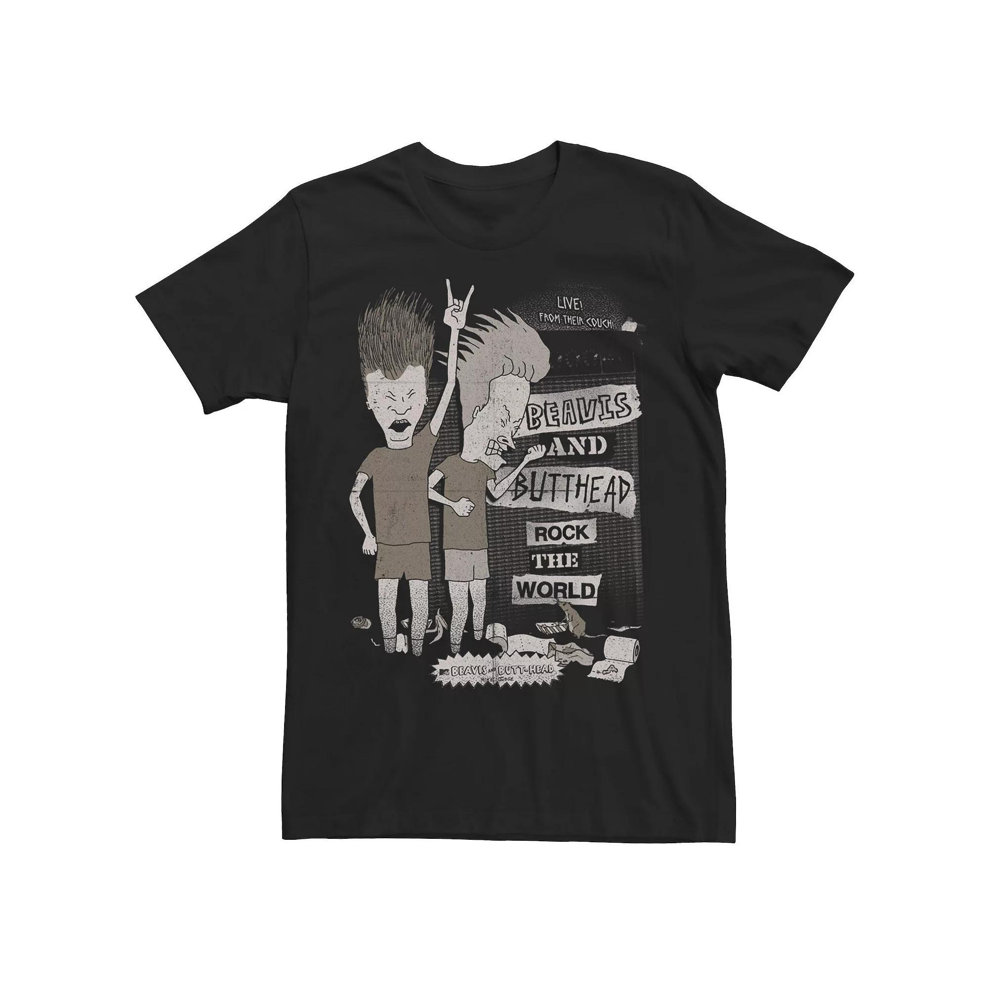 Men's Beavis And Butthead Rock The World Short Sleeve Tee, Size: Large, Black Product Image