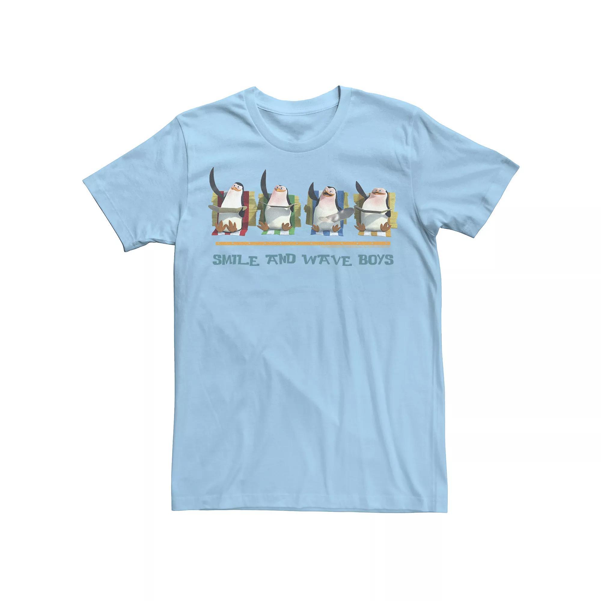 Men's Madagascar Penguins Smile And Wave Text Poster Tee, Size: Small, Light Blue Product Image