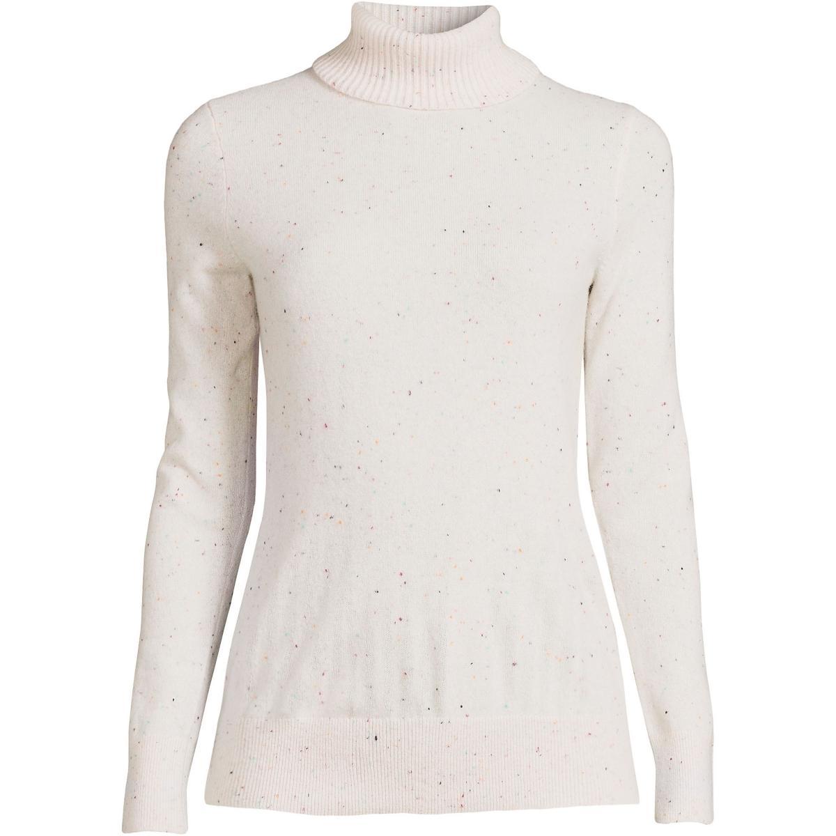 Petite Lands' End Cashmere Turtleneck Sweater, Women's, Size: Large Petite, Fresh Ivory Rainbow Product Image