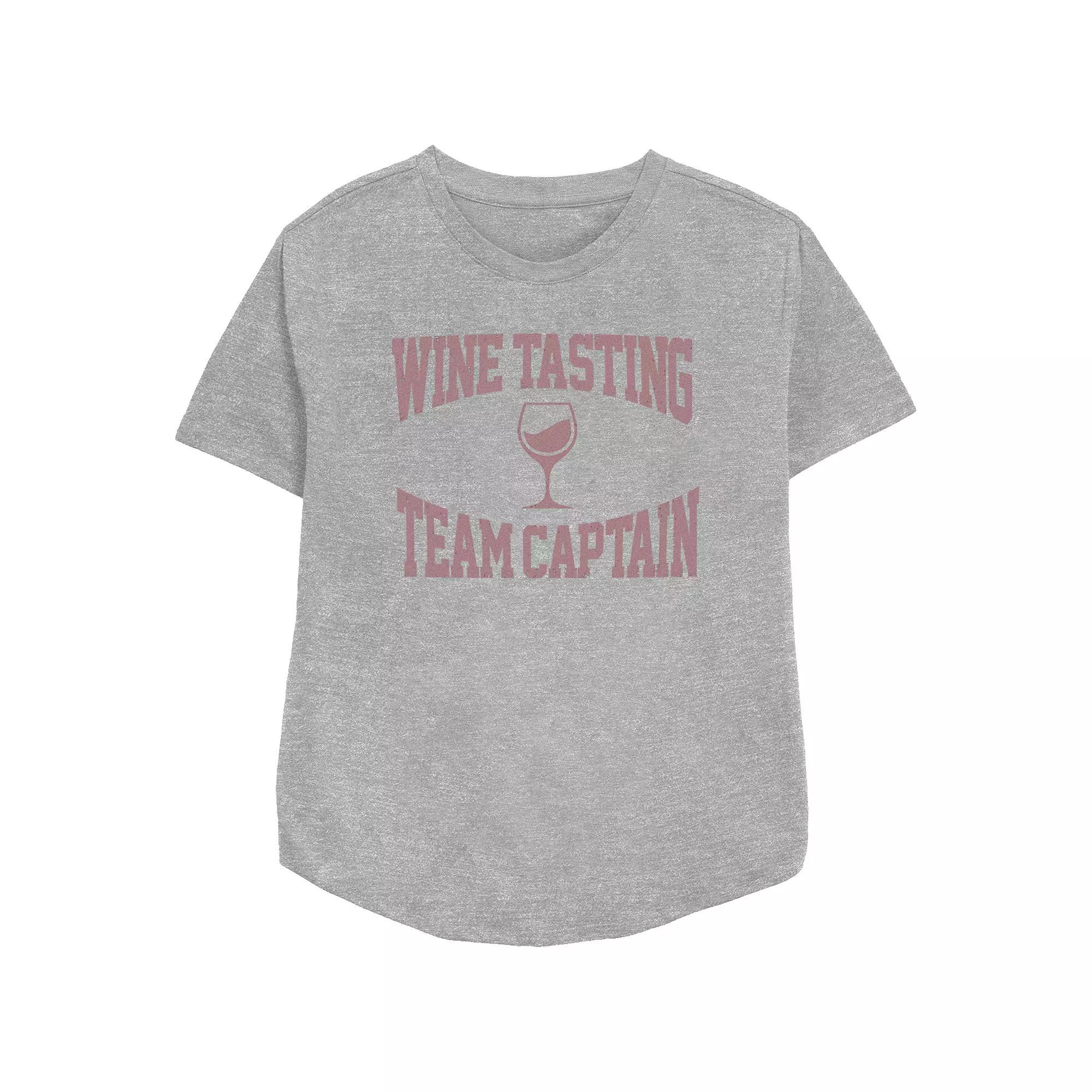 Women's Wine Tasting Team Captain Glass Relaxed Fit Graphic Tee, Girl's, Size: Medium, Athletic Grey Product Image