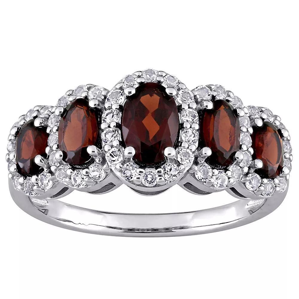 Stella Grace 10k White Gold Garnet & White Topaz Halo 5-Stone Ring, Women's, Size: 5.50 Product Image