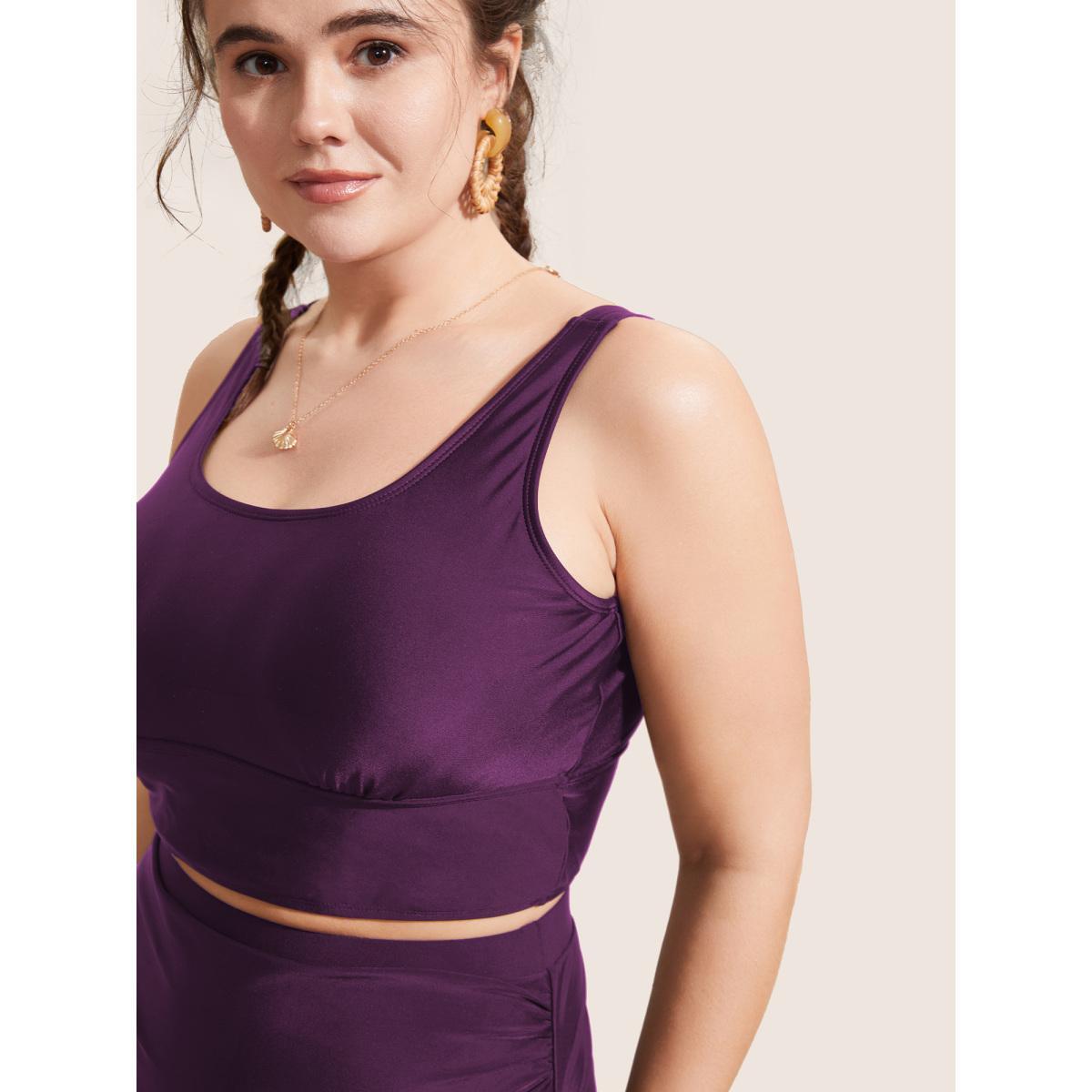 Plus Size Solid Square Neck Adjustable Straps Swim Top Women's Swimwear Deeppurple Beach High stretch Skinny U-neck Curve Swim Tops BloomChic 10/M Product Image