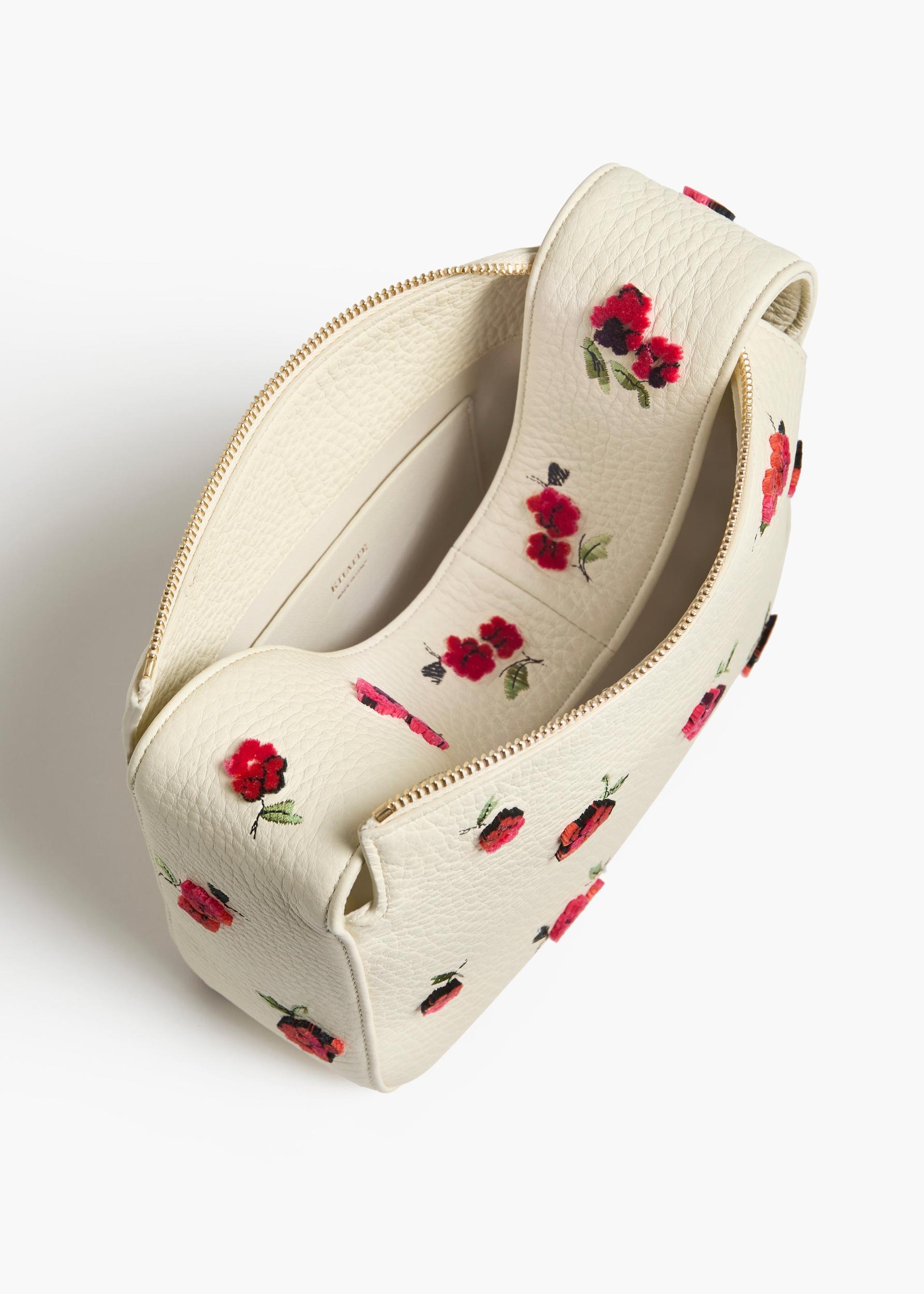 Small Elena Bag in Cream Leather with Raspberry Print Product Image