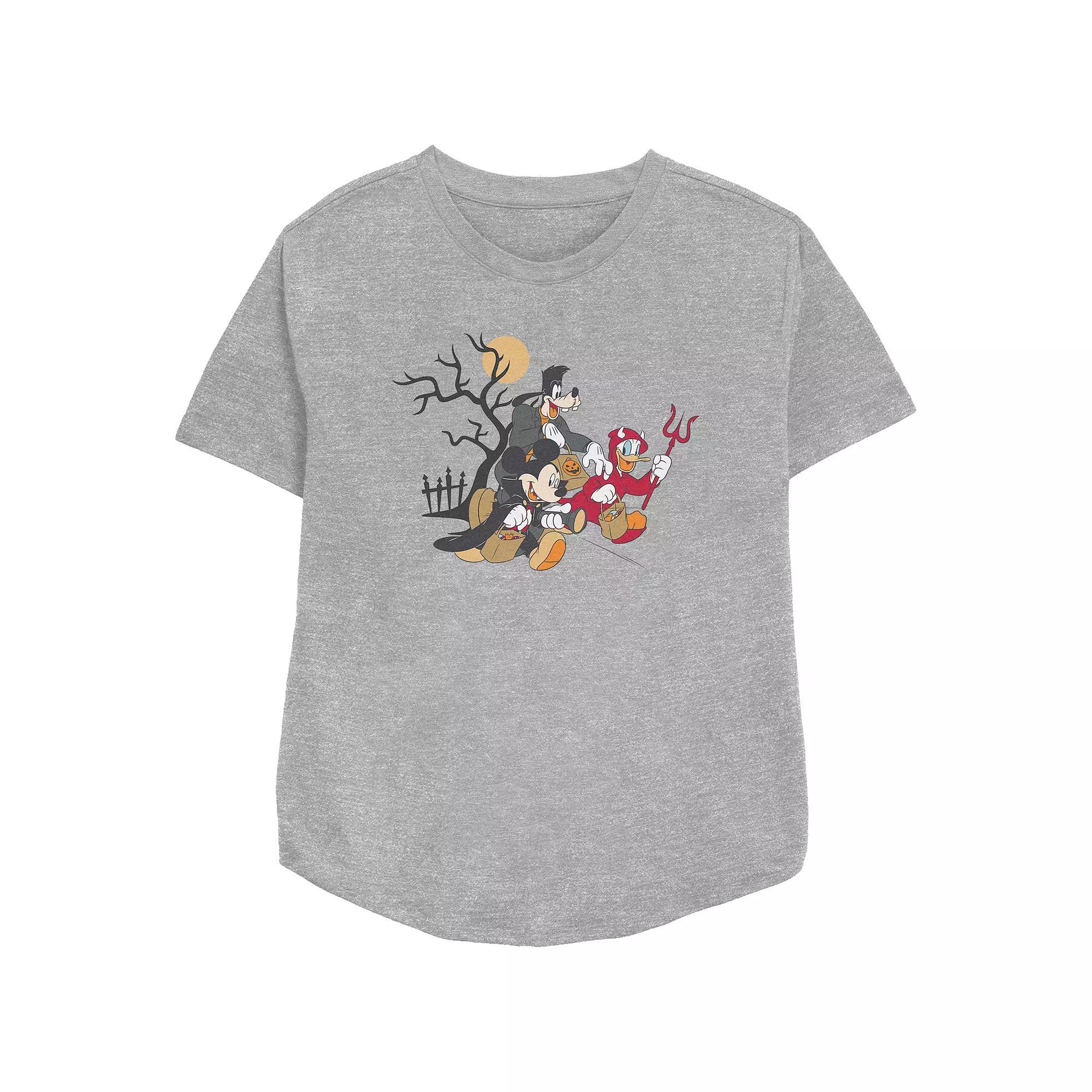 Disney's Mickey Mouse And Friends Trick Or Treaters Women's Relaxed Fit Graphic Tee, Size: XS, Athletic Grey Product Image