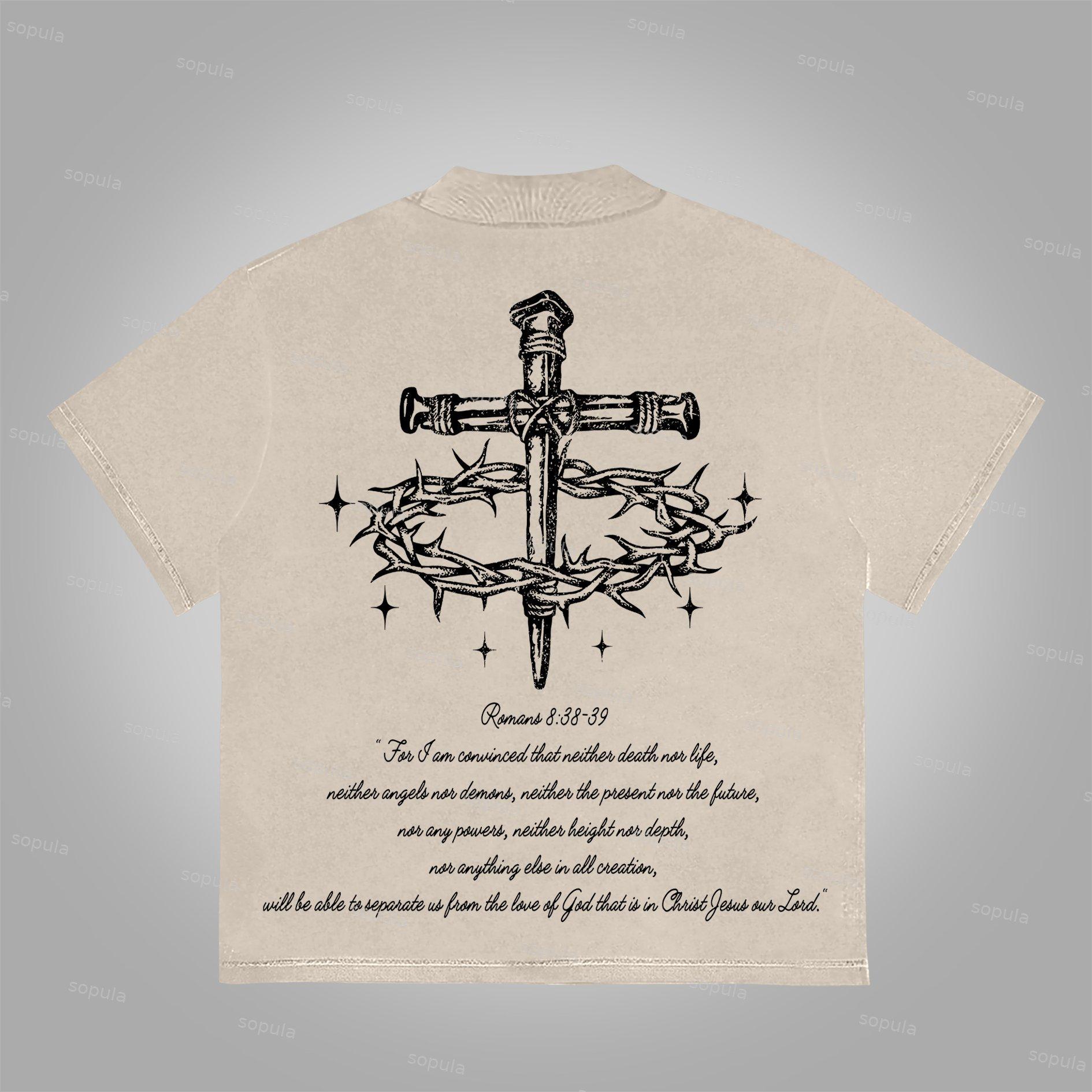 Sopula Jesus Portrait Cross Bible Graphic Print Cotton T-Shirt Product Image