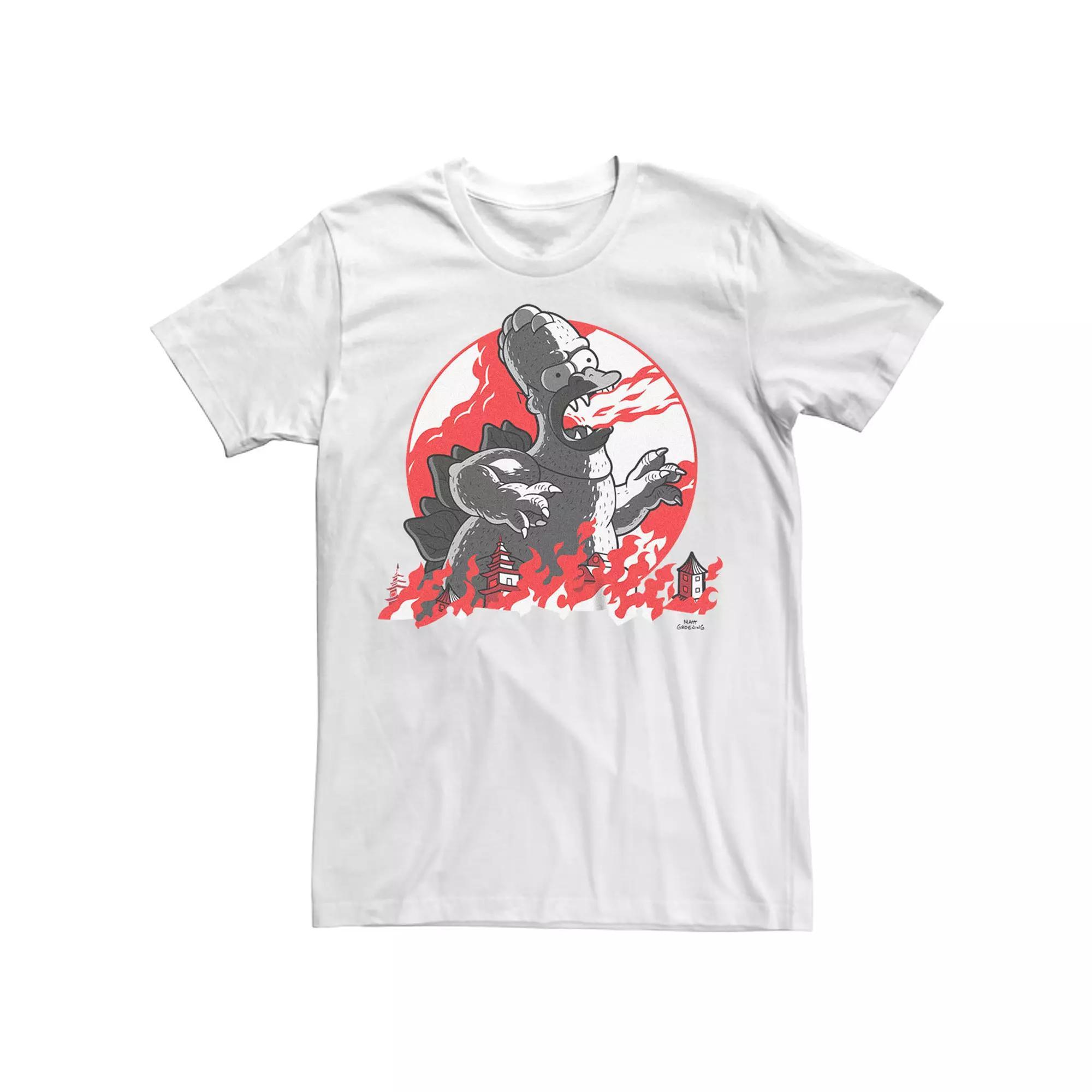 Men's The Simpsons Halloween Homer Godzilla Flames Tee, Size: XL, White Product Image