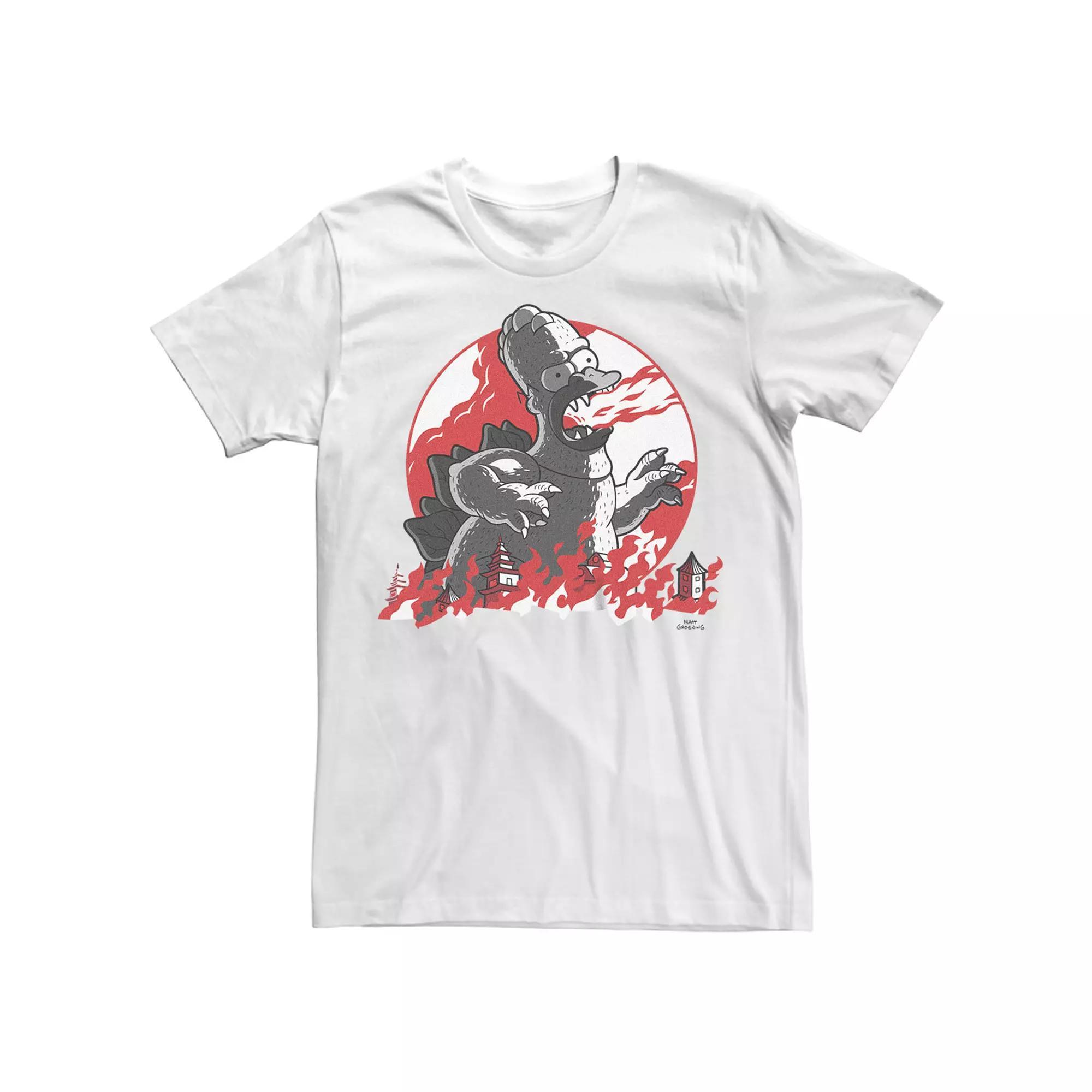 Men's The Simpsons Halloween Homer Godzilla Flames Tee, Size: XL, White Product Image