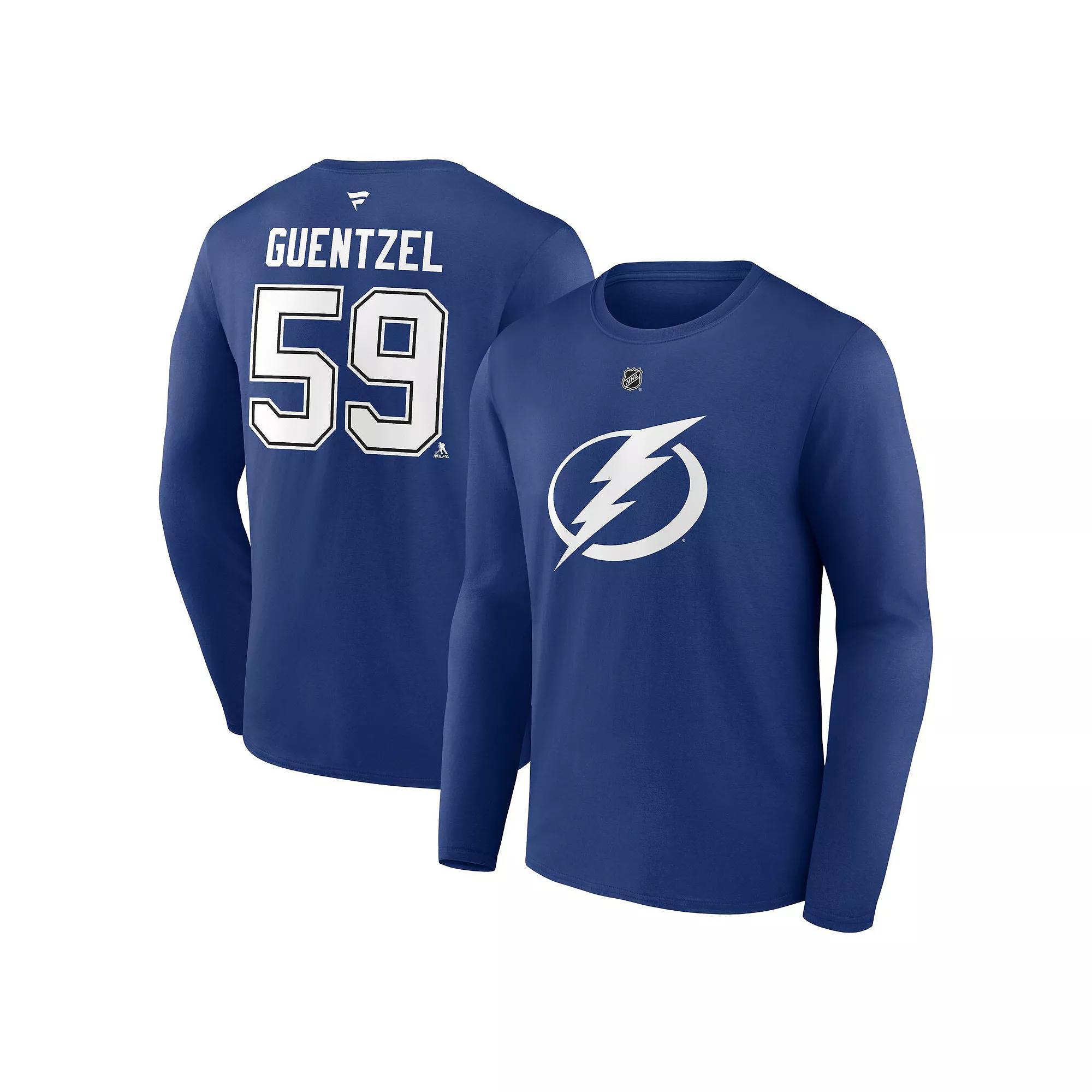 Men's Fanatics Jake Guentzel Blue Tampa Bay Lightning Authentic Stack Name & Number Long Sleeve T-Shirt, Size: 4XL, Lgh Blue Product Image