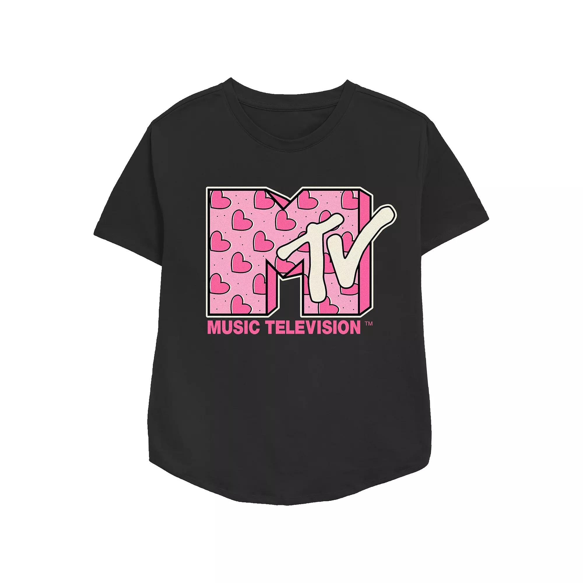 Women's MTV Heart Print Logo Graphic Tee, Girl's, Size: XL, Pink Product Image