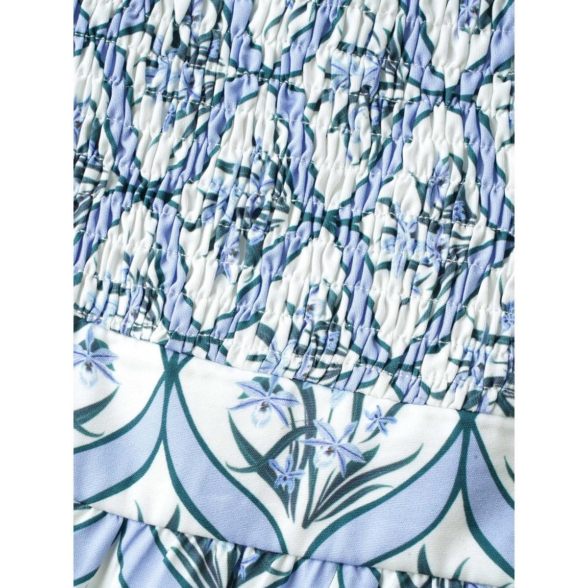 Plus Size Boho Floral Print Shirred Pockets Midi Dress LightBlue Women Square Neck Cap Sleeve Curvy BloomChic 12/L Product Image
