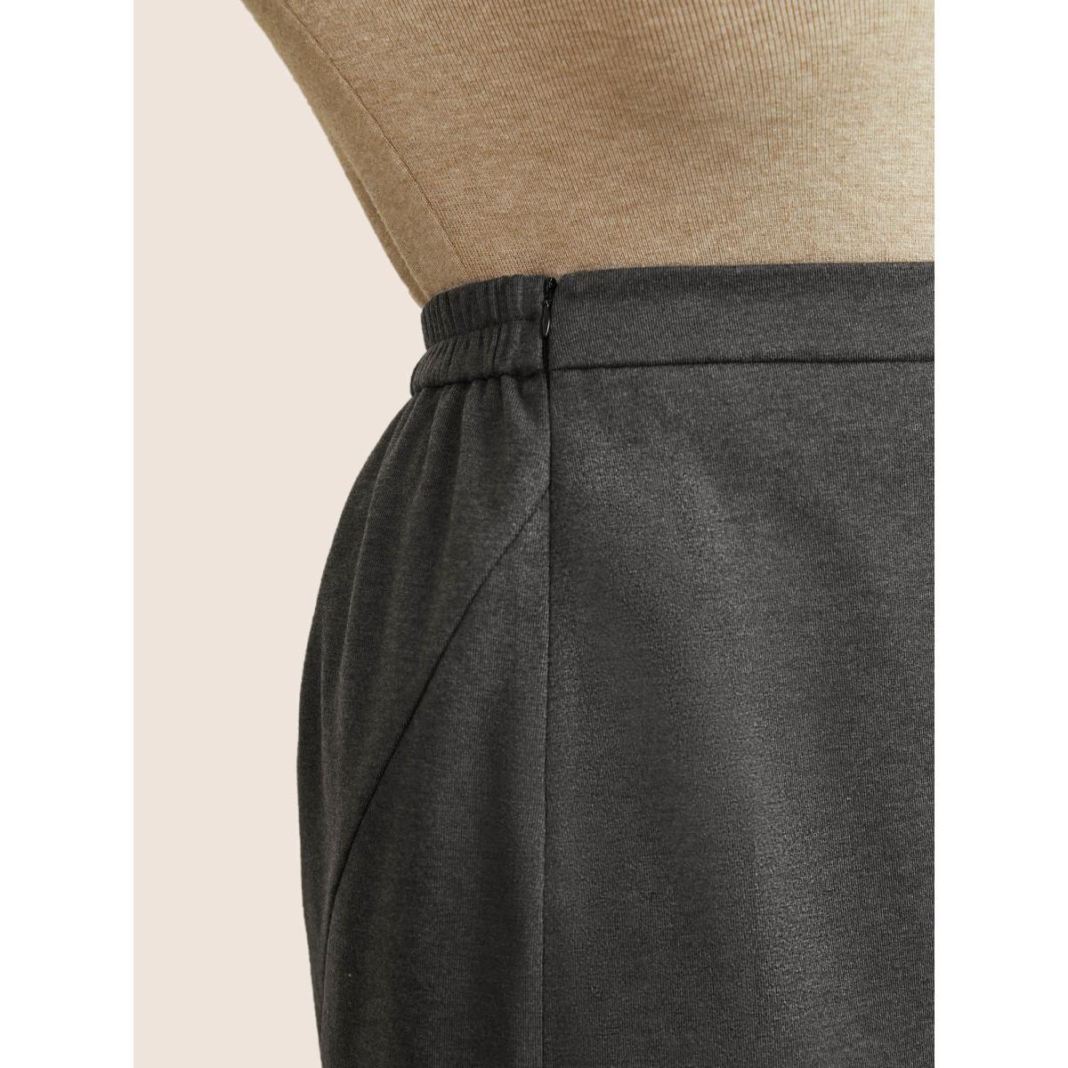Plus Size Plain Heather Brushed Elastic Waist A Line Skirt Women DimGray Office A-line Low stretch Work Skirts BloomChic 18-20/2X Product Image