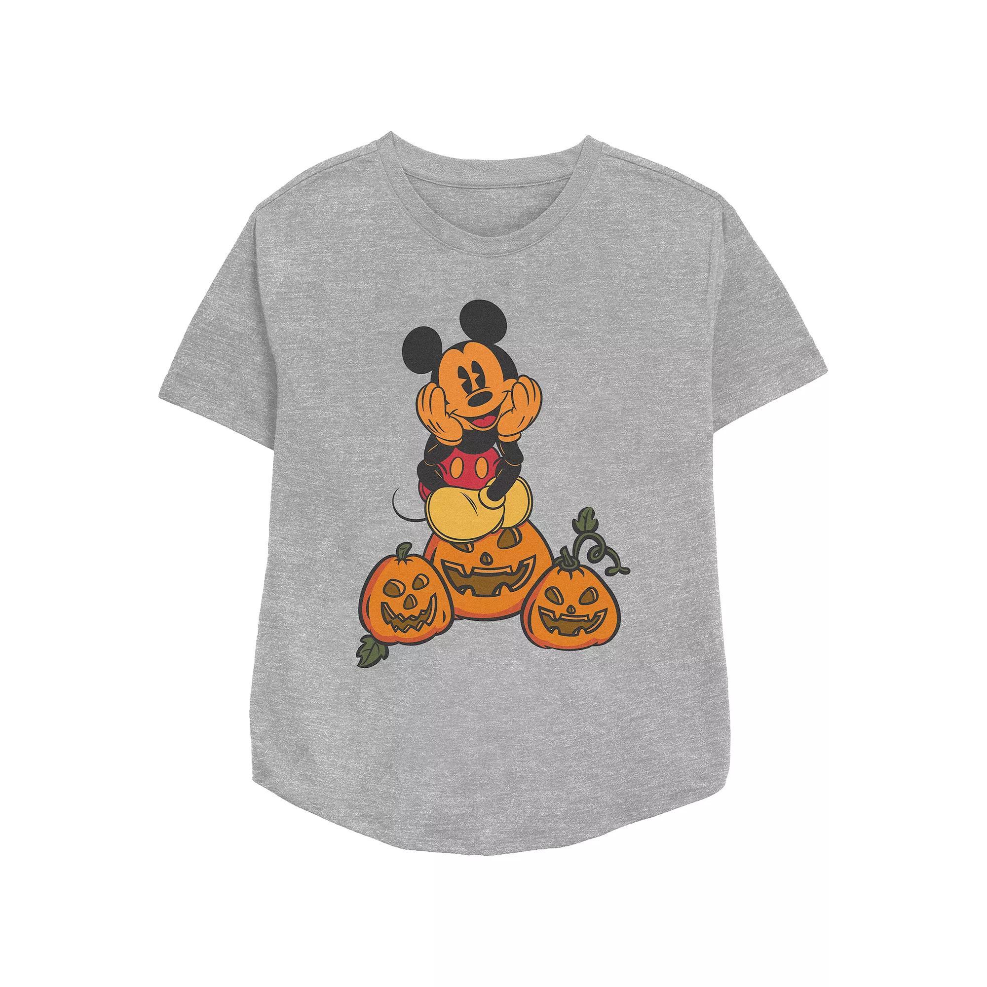 Disney's Mickey Mouse Pumpkin Patch Women's Relaxed Fit Graphic Tee, Size: XS, Athletic Grey Product Image