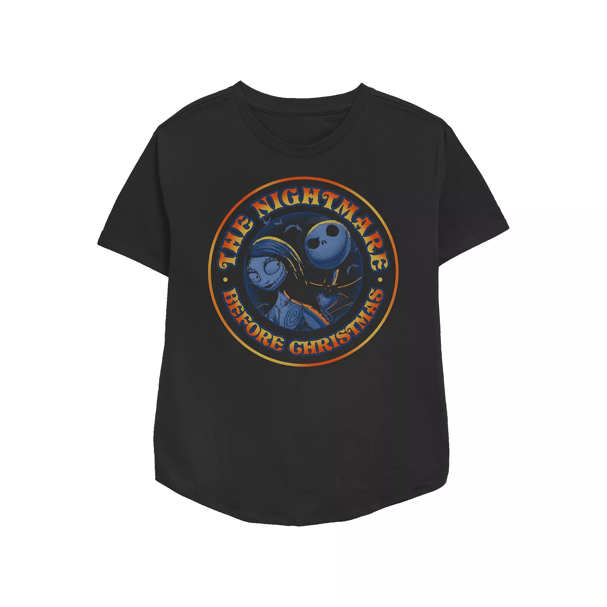 Disney's The Nightmare Before Christmas Jack Skellington And Sally Stamp Women's Relaxed Fit Graphic Tee, Size: Medium, Black Product Image