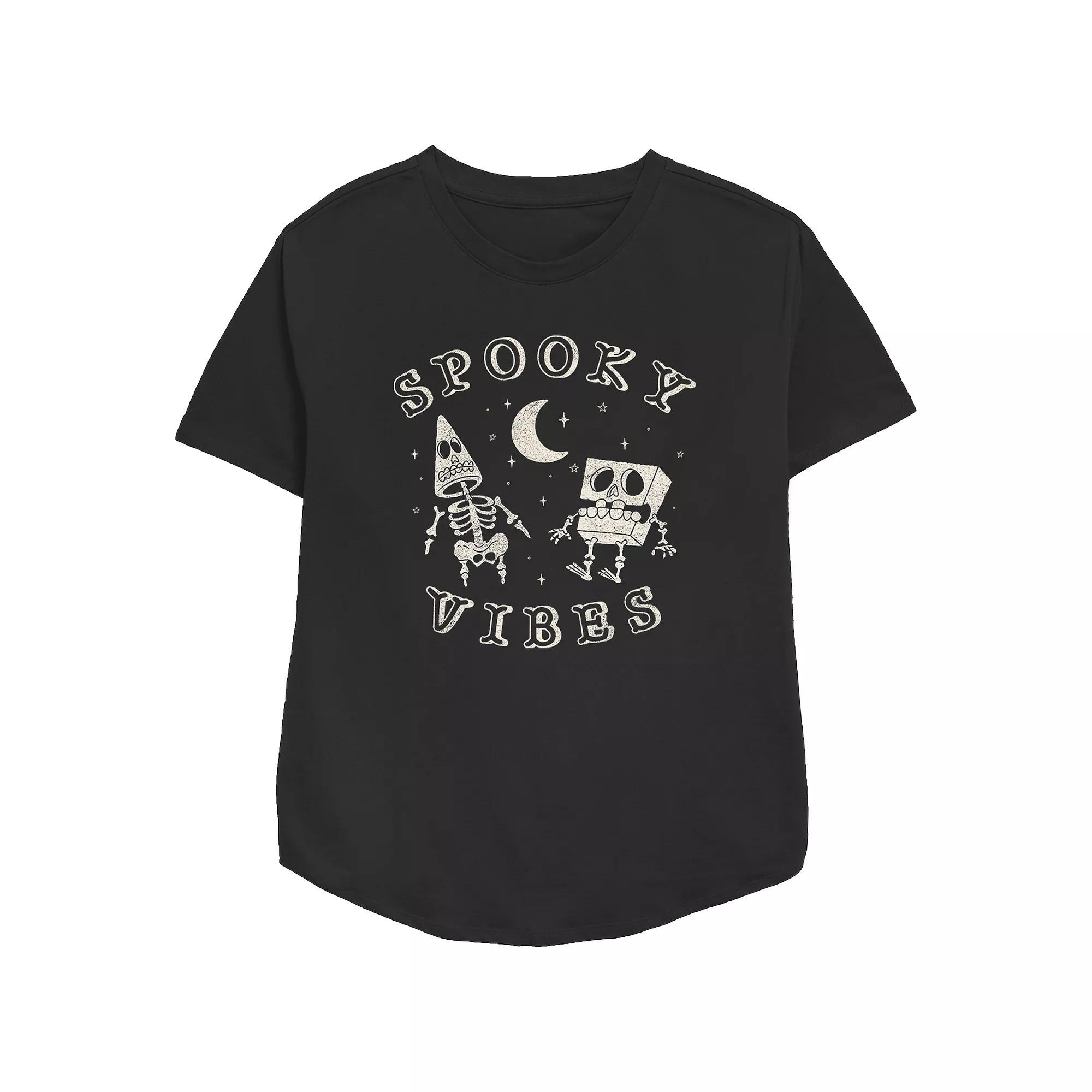 Women's Nickelodeon SpongeBob SquarePants And Patrick Spooky Vibes Relaxed Fit Graphic Tee, Size: Large, Black Product Image