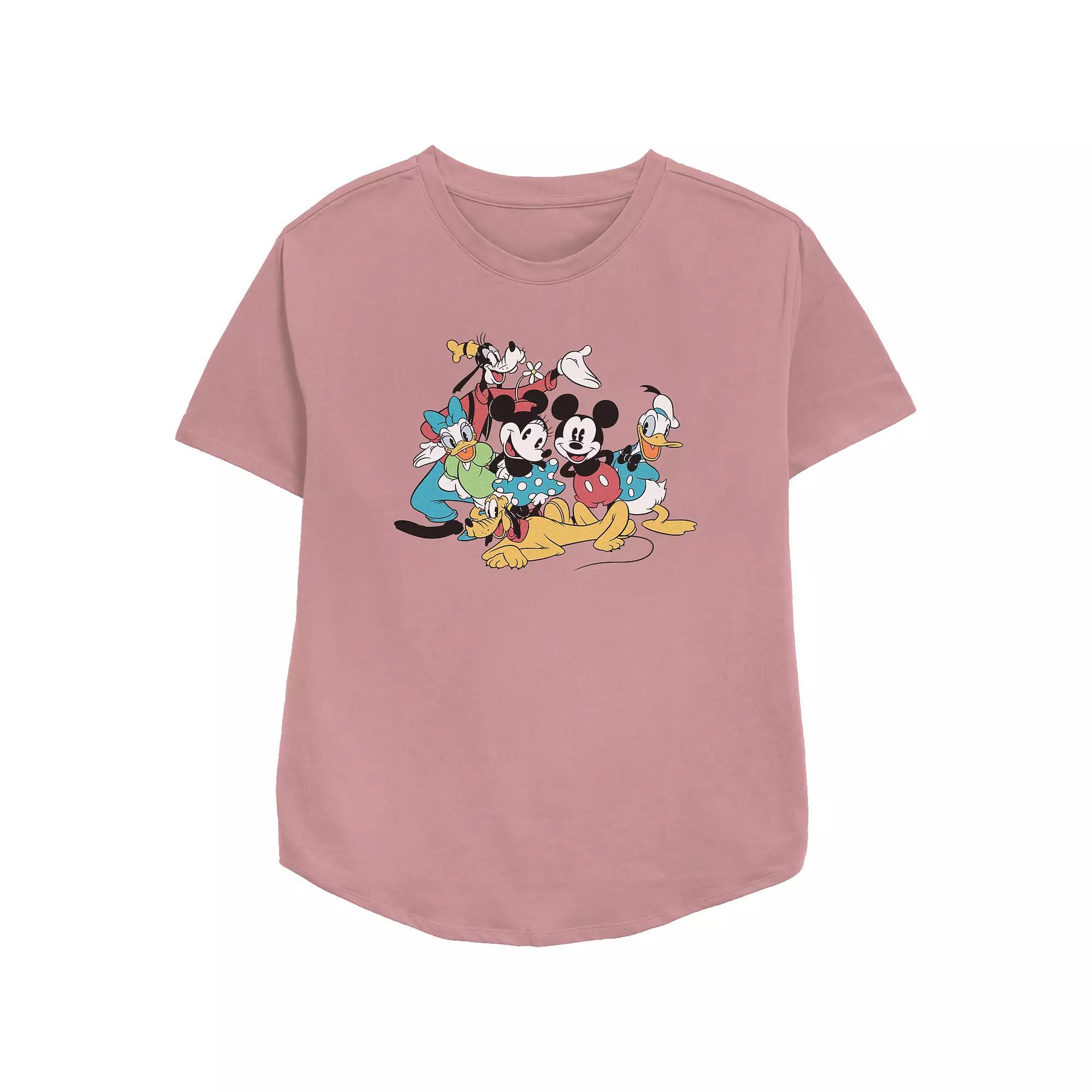 Disney's Mickey Mouse And Friends Vintage Group Portrait Women's Relaxed Fit Graphic Tee, Size: XXL, Pink Product Image