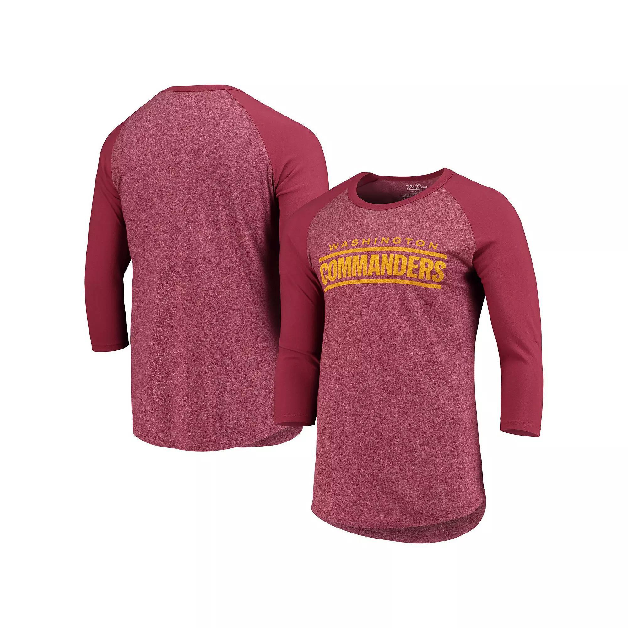Mens Washington Commanders Majestic Threads Burgundy Wordmark 3/4-Sleeve Raglan Tri-Blend T-Shirt Product Image
