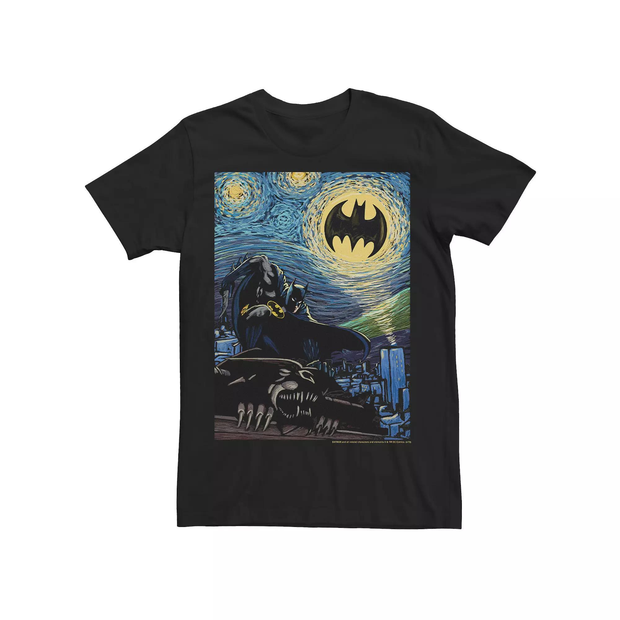 Mens DC Comics Batman The Dark Knight Starry Night Style Poster Graphic Tee Product Image