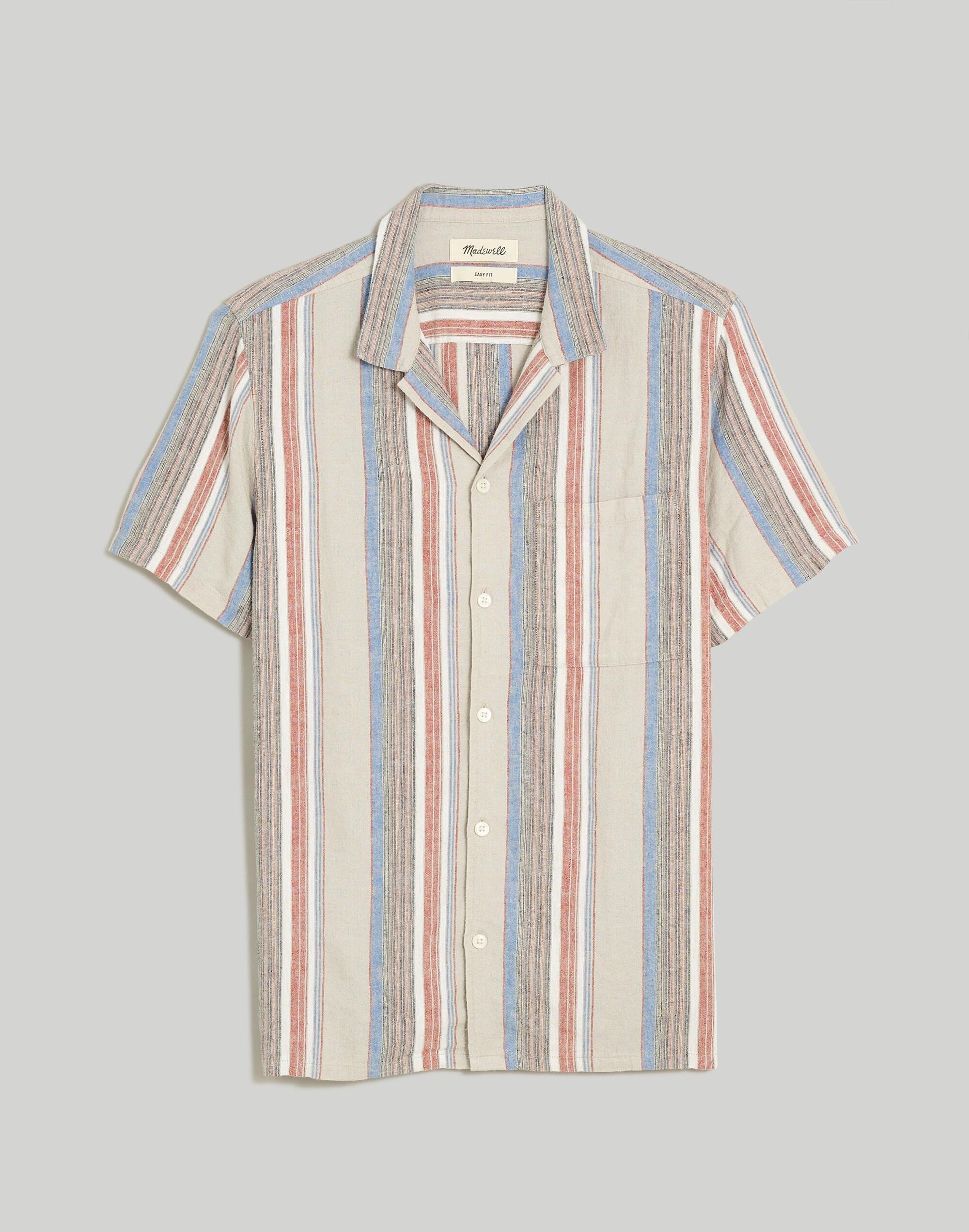Easy Short-Sleeve Shirt in Stripe Linen Product Image