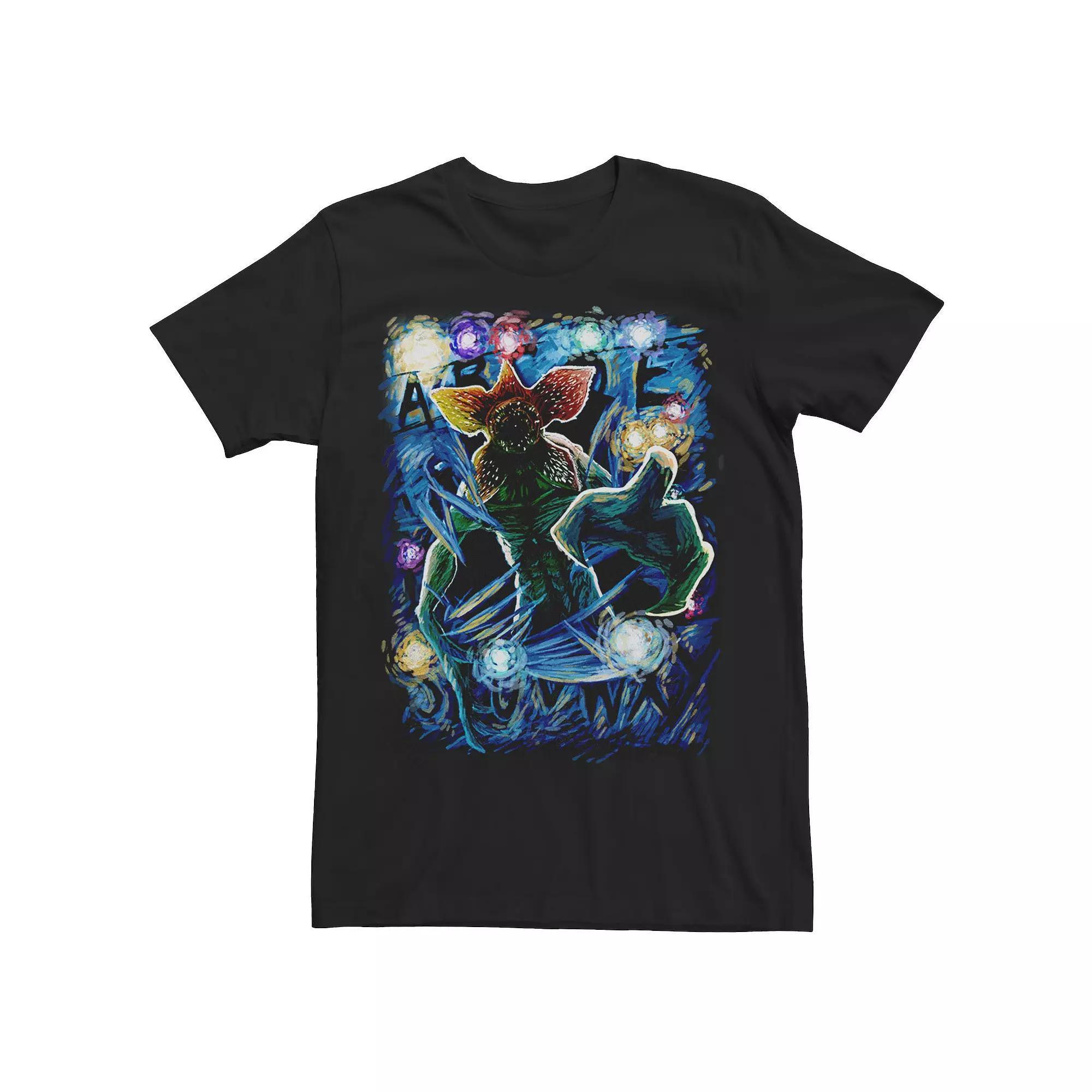 Men's Netflix Stranger Things Demogorgon Starry Night Letter Poster Tee, Size: XL, Black Product Image
