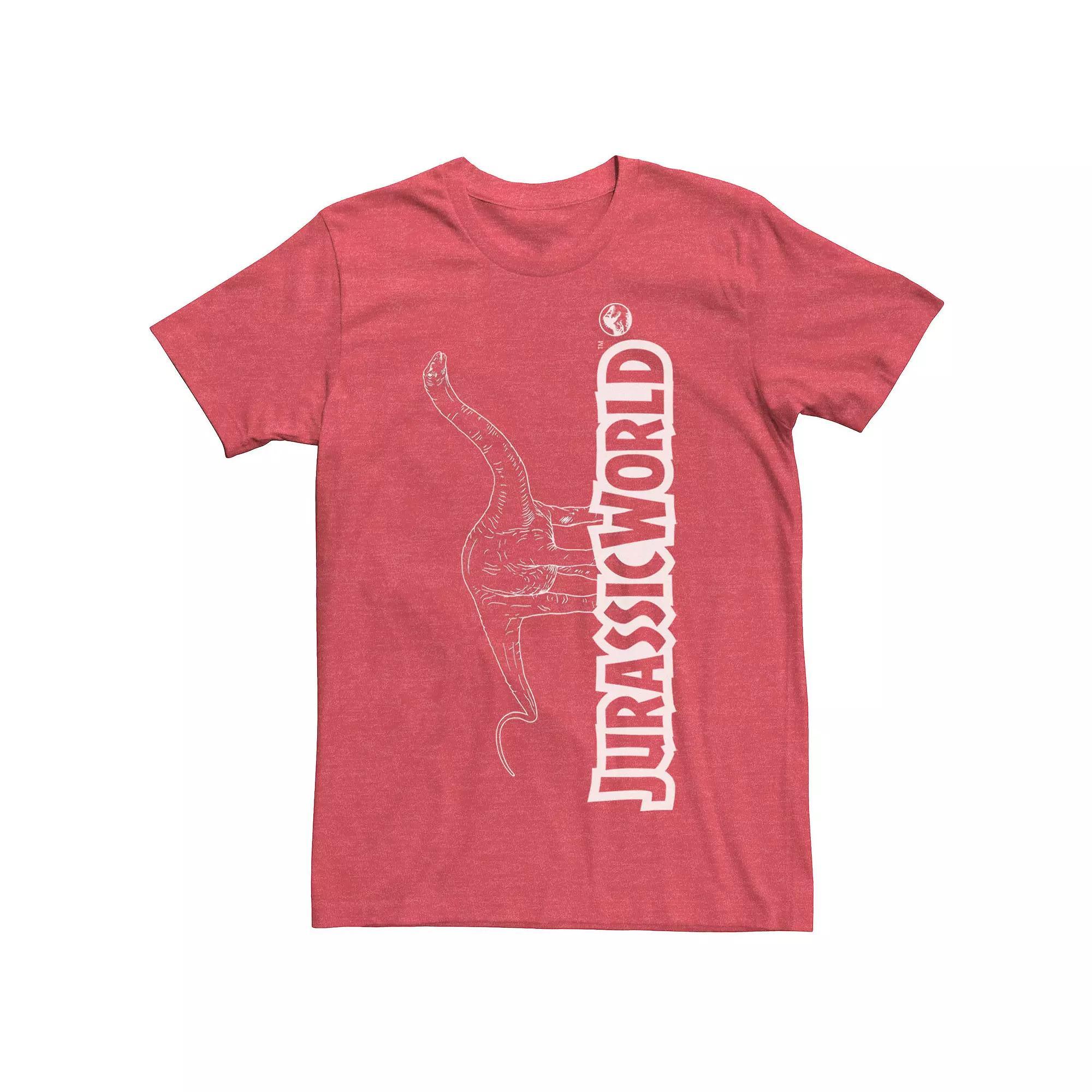 Men's Jurassic World Longneck Dinosaur Title Logo Outline Tee, Size: XL, Red Grey Product Image