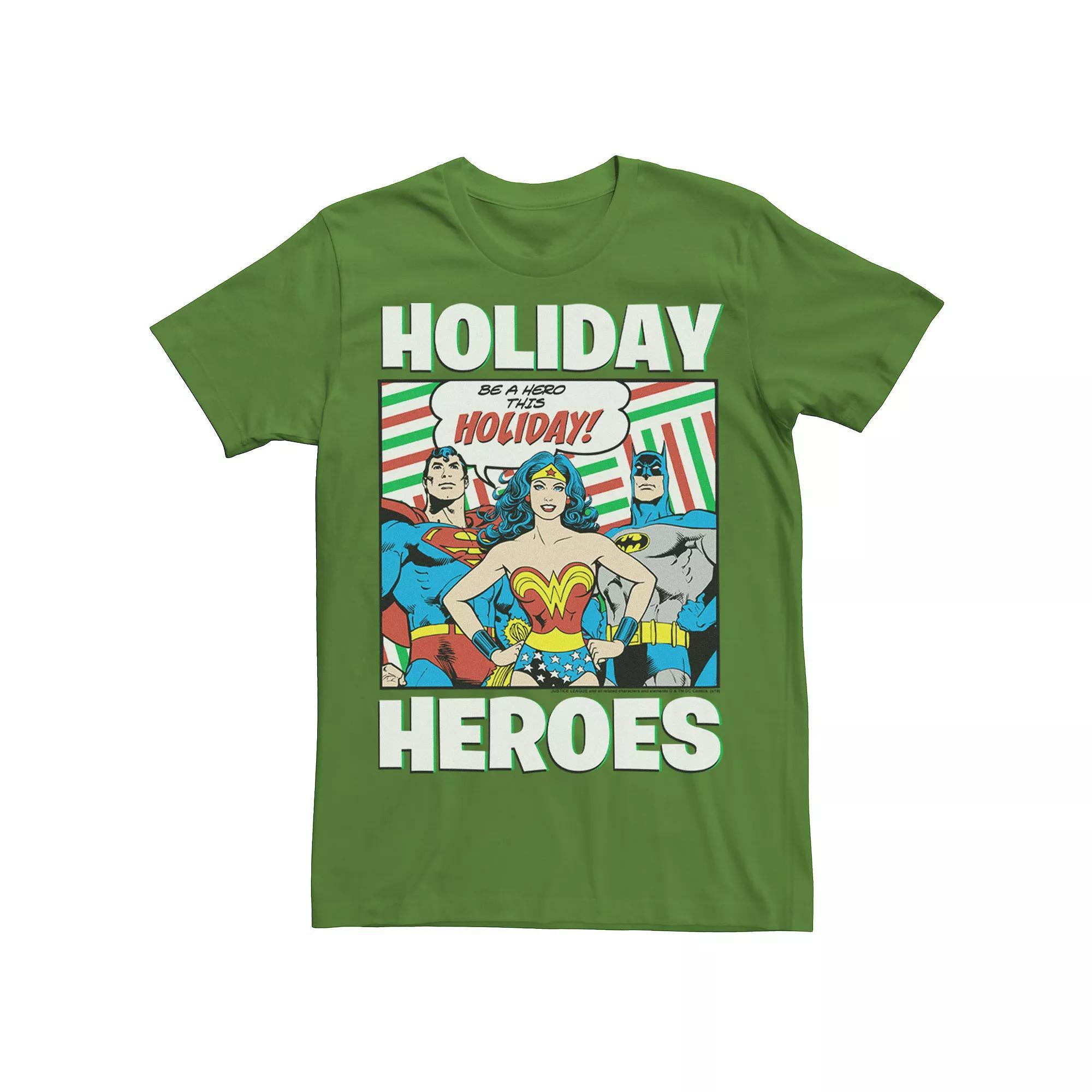 Men's DC Comics Justice League Holiday Heroes Christmas Tee, Size: Large, Kelly Product Image