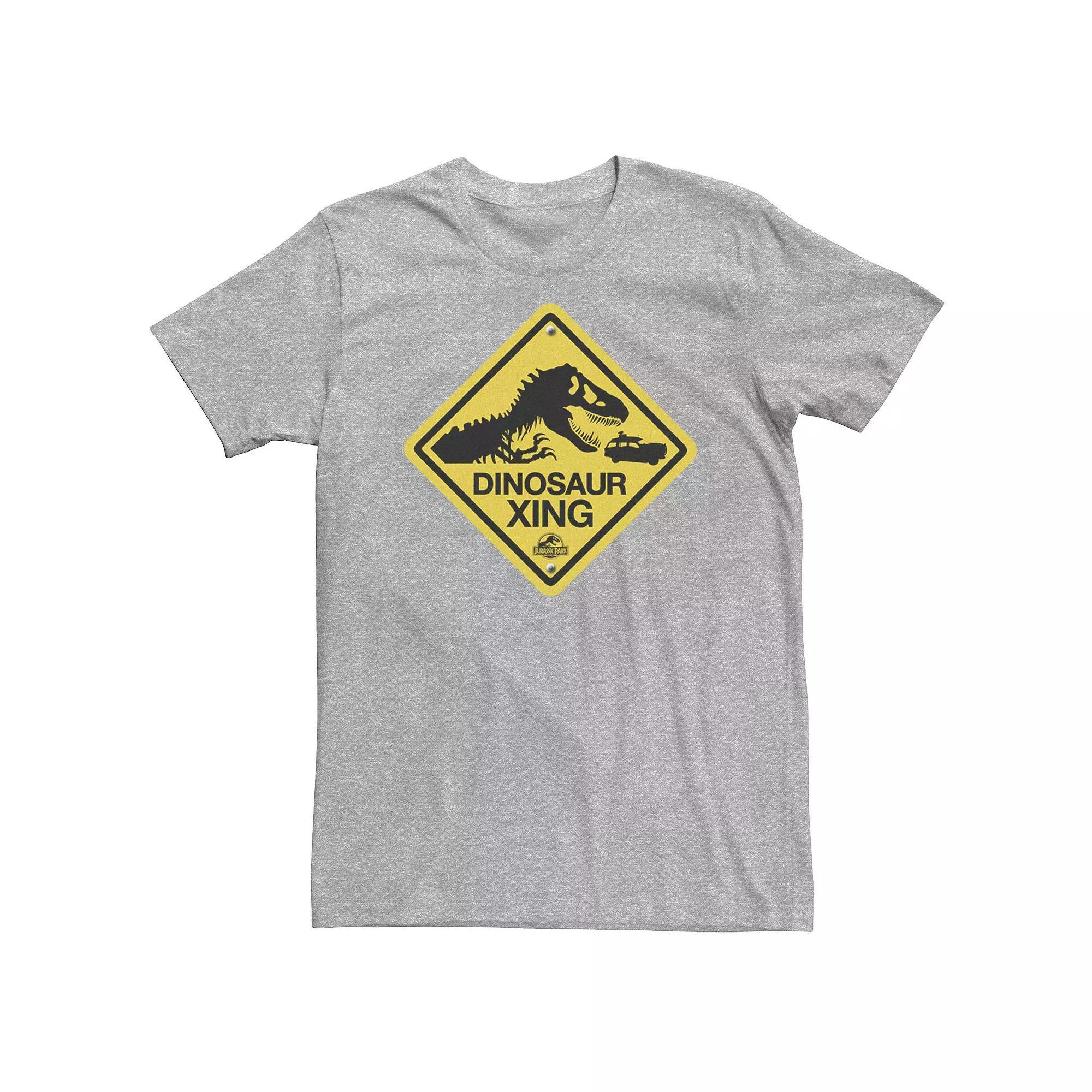 Big & Tall Jurassic Park Dinosaur Crossing Yellow Sign Tee, Men's, Size: 4XL, Athletic Grey Product Image