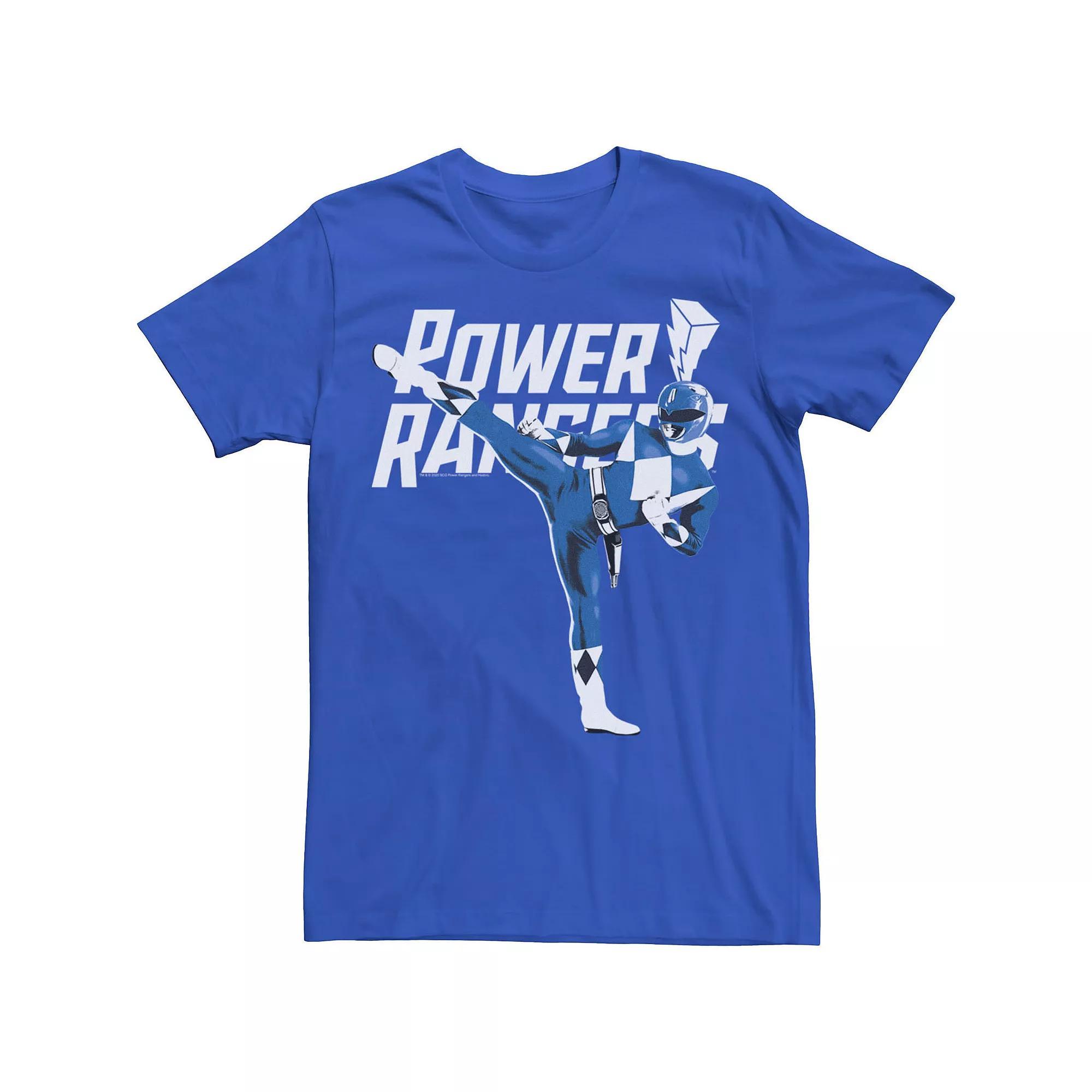 Mens Power Rangers Blue Ranger Action Pose Logo Tee Product Image