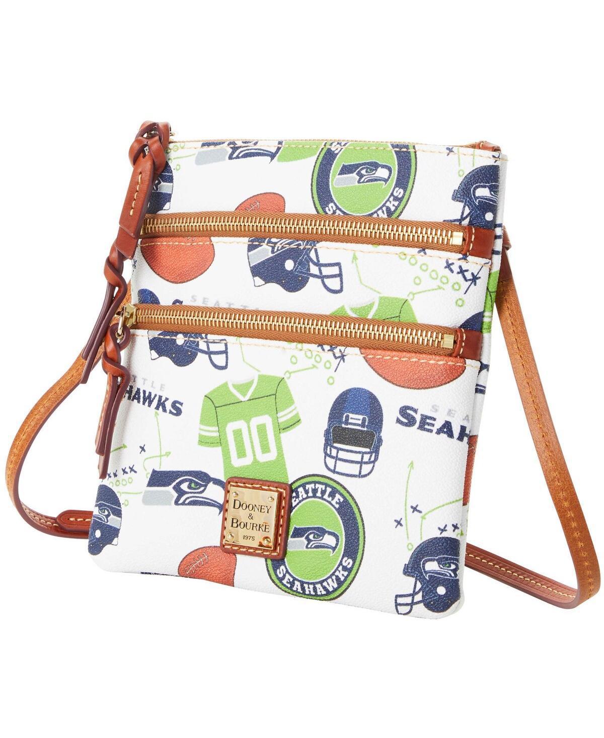 Dooney & Bourke Womens NFL Seahawks North South Triple Zip Crossbody Coated Cotton Shoulder Bag in White Multi Product Image