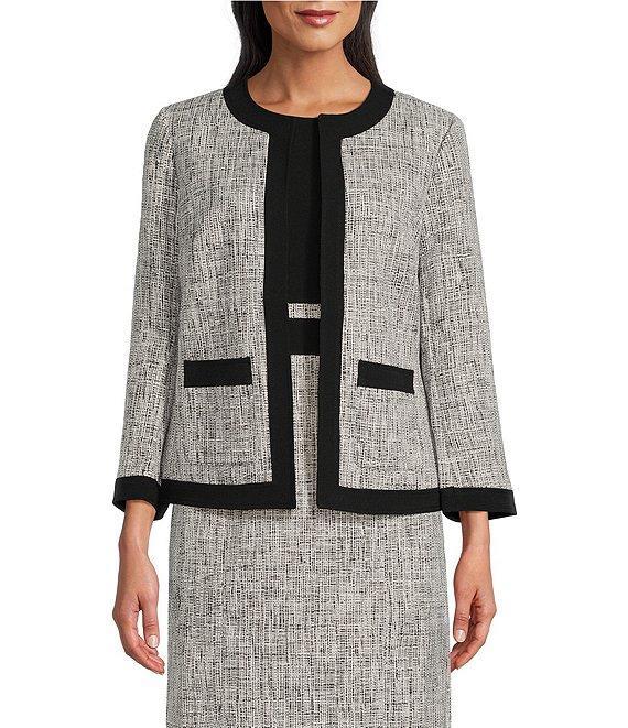 Kasper Framed Tweed Long Sleeve Open-Front Framed Jacket Product Image