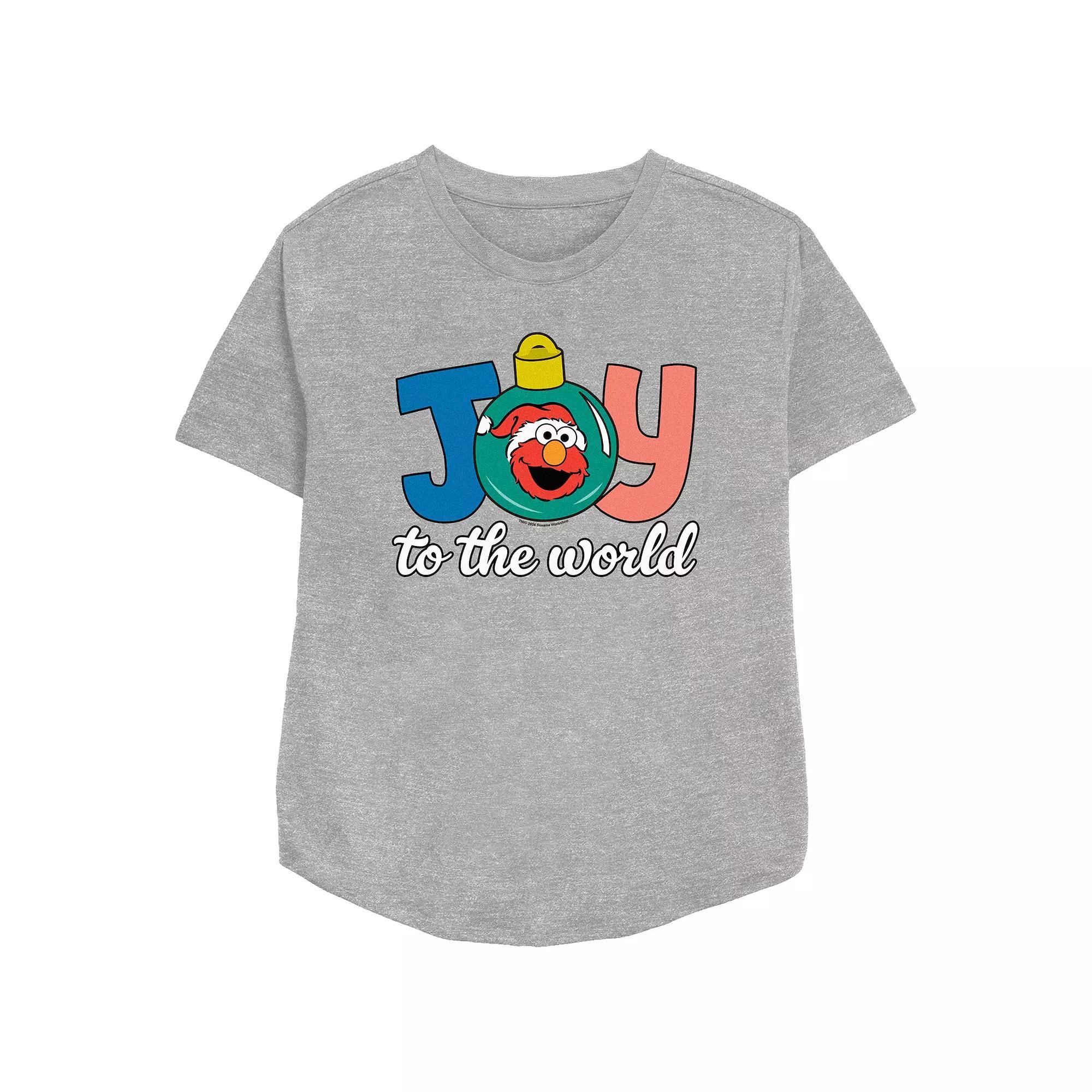 Women's PBS Kids Sesame Street Elmo Joy To The World Relaxed Fit Graphic Tee, Size: Large, Athletic Grey Product Image