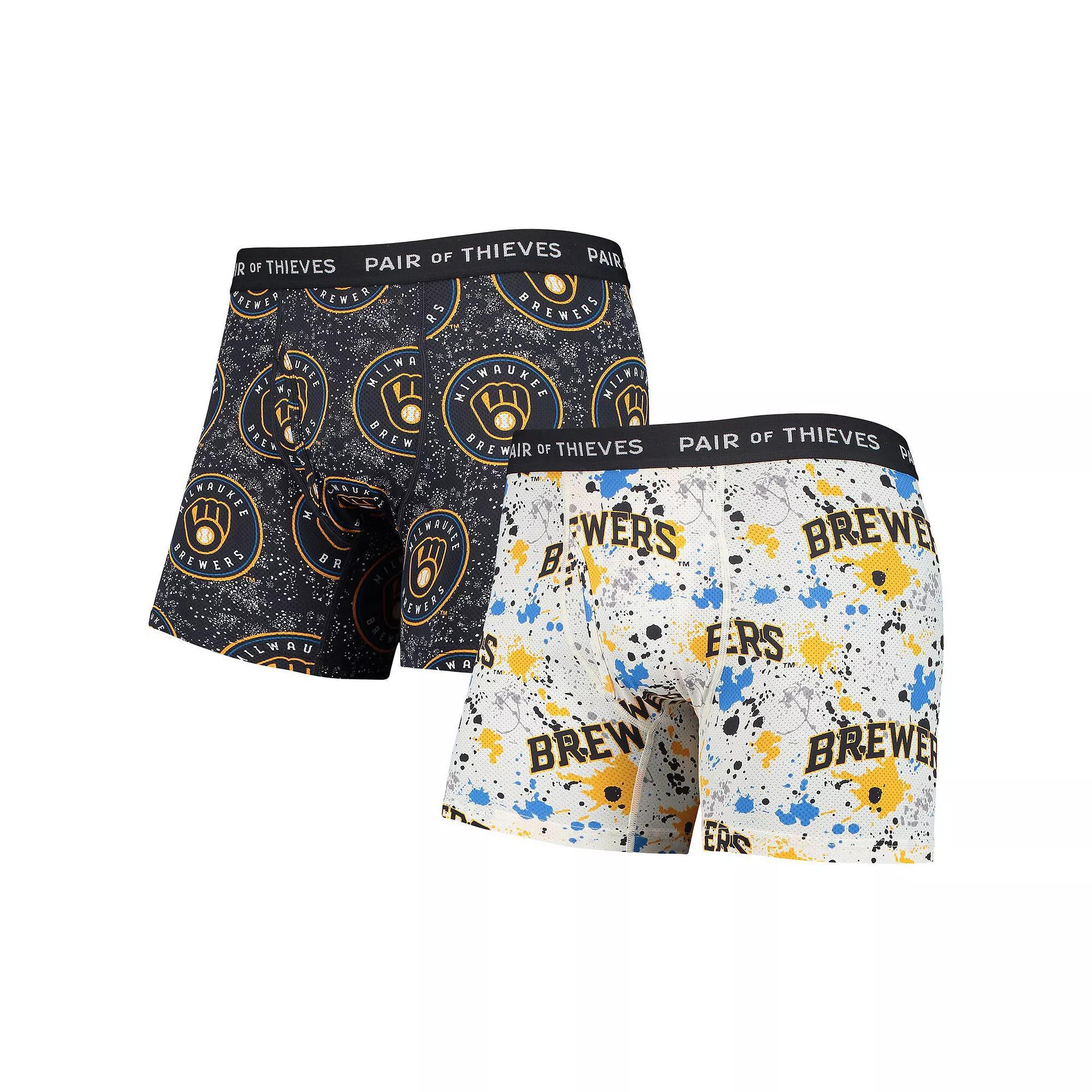 Men's Pair of Thieves White/Navy Milwaukee Brewers Super Fit 2-Pack Boxer Briefs Set, Size: XL Product Image