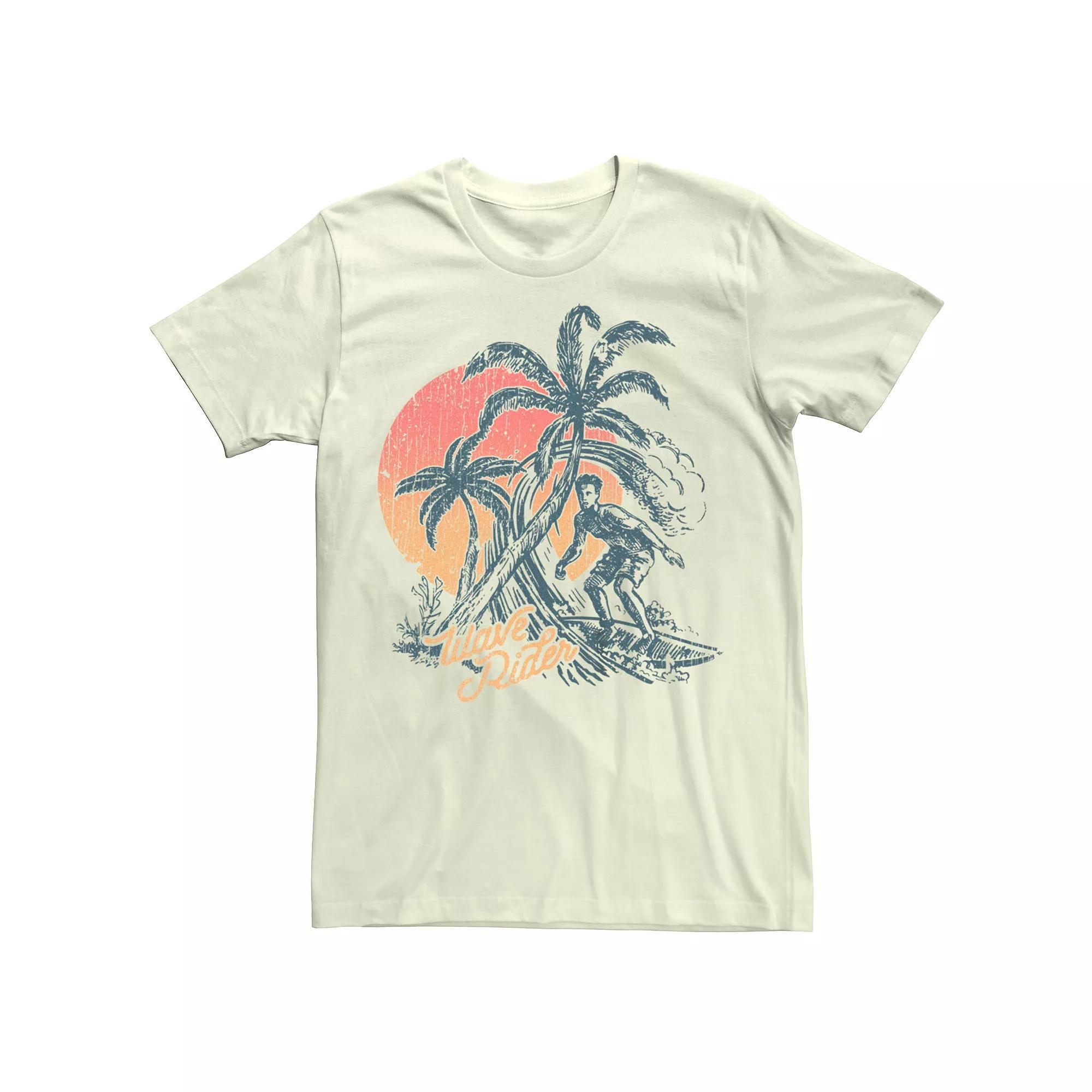 Men's Wave Rider Surfer Palm Trees Graphic Tee, Size: Medium, Natural Product Image