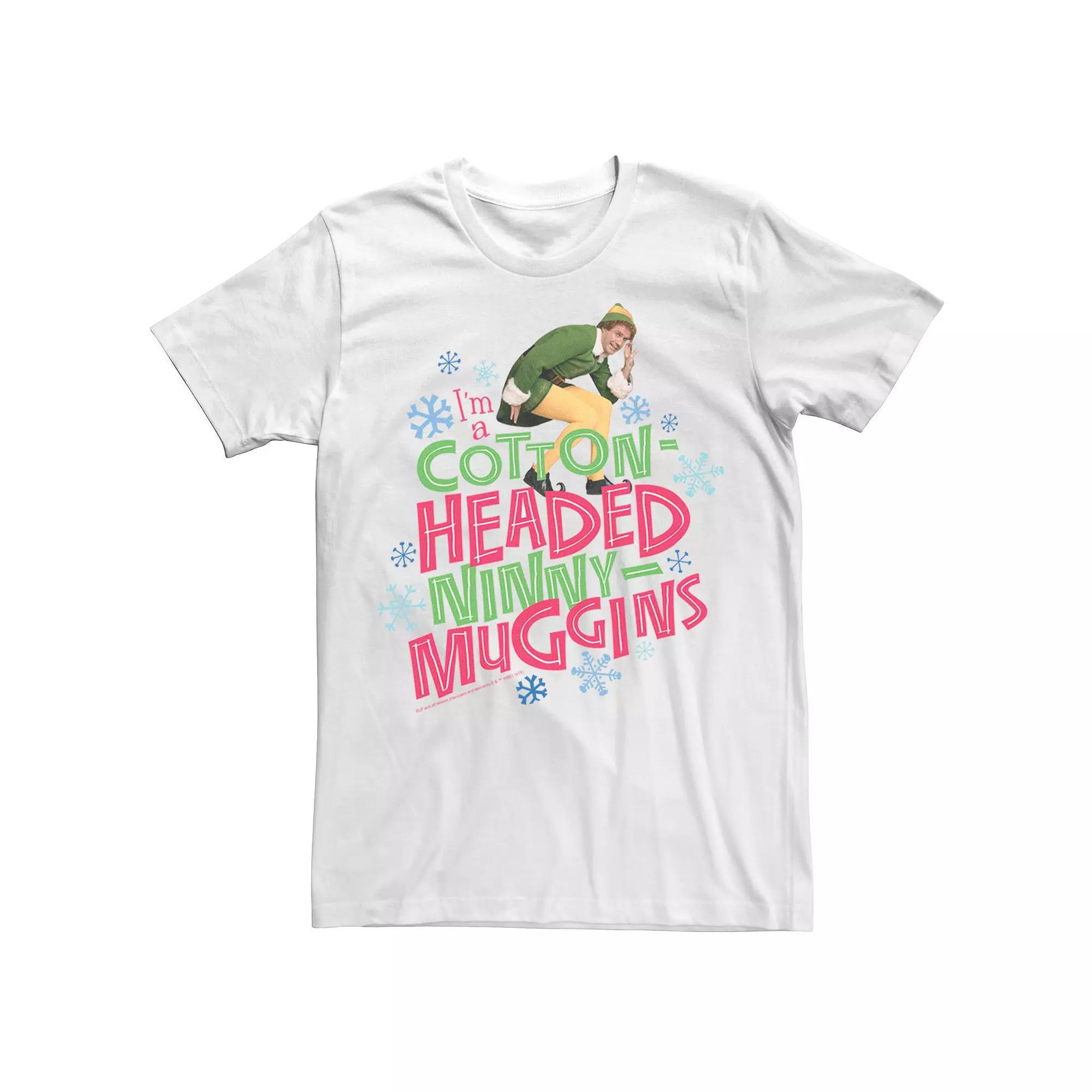 Men's Elf Buddy Cotton Headed Ninny Muggins Large Text Tee, Size: XL, White Product Image