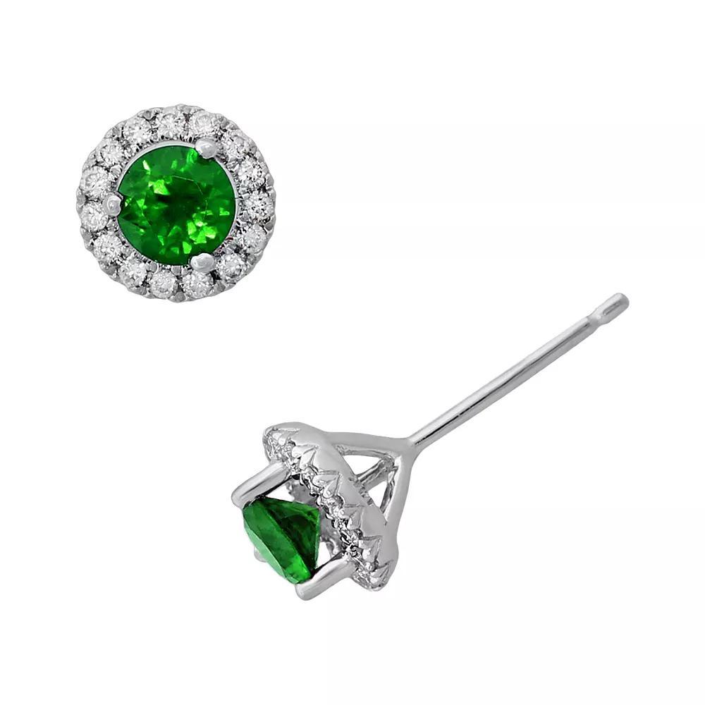 Gemminded Sterling Silver Emerald and .15-ct. T.W. Diamond Frame Stud Earrings, Women's, Green Product Image