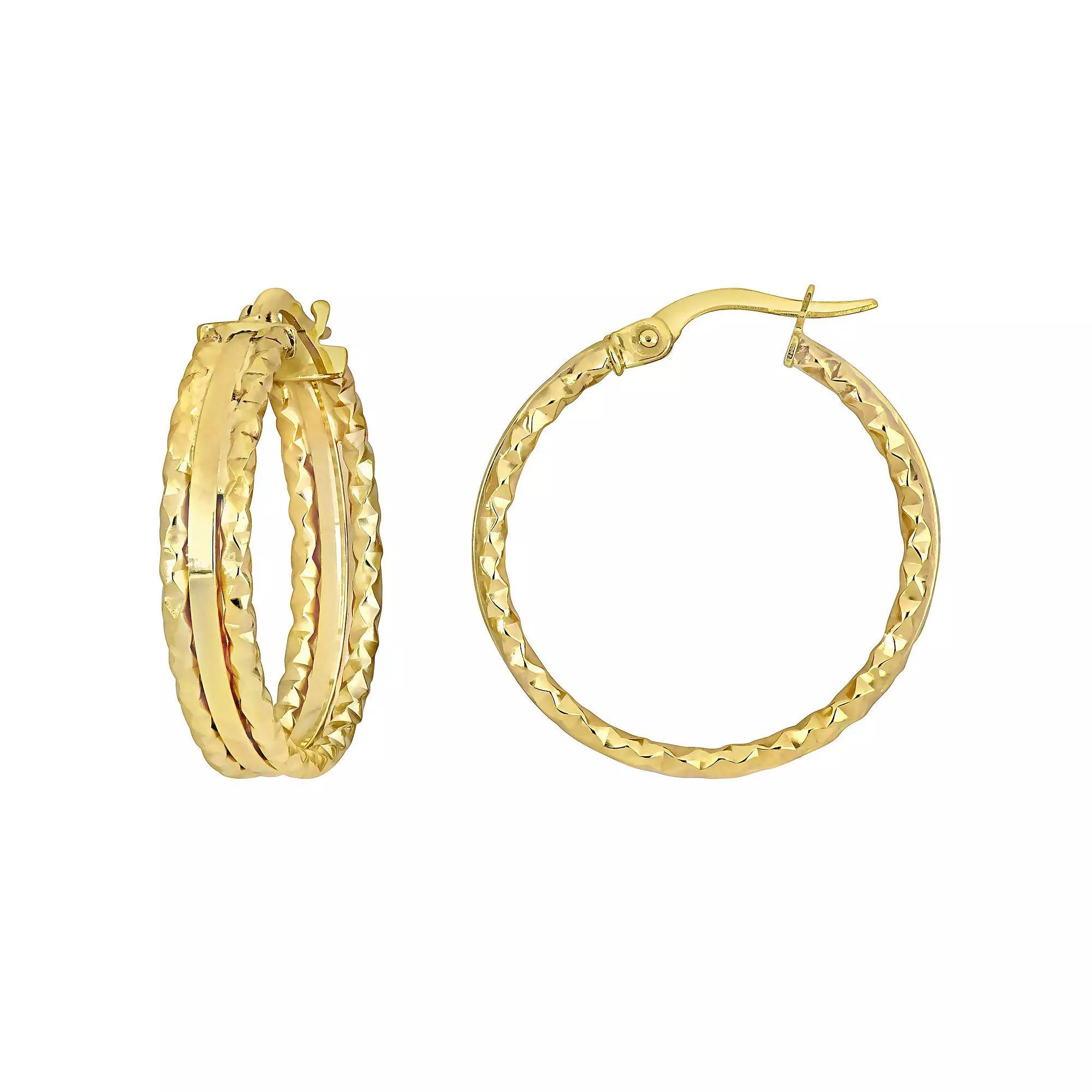 Stella Grace 10k Gold Triple Row Textured Hoop Earrings, Women's Product Image