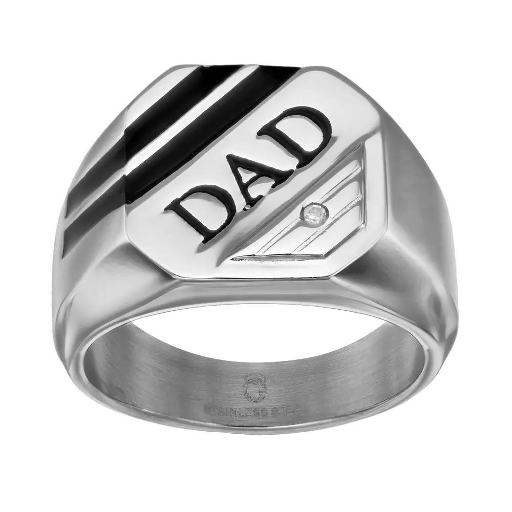 Diamond Accent Stainless Steel "Dad" Ring, Men's, Size: 9, White Product Image