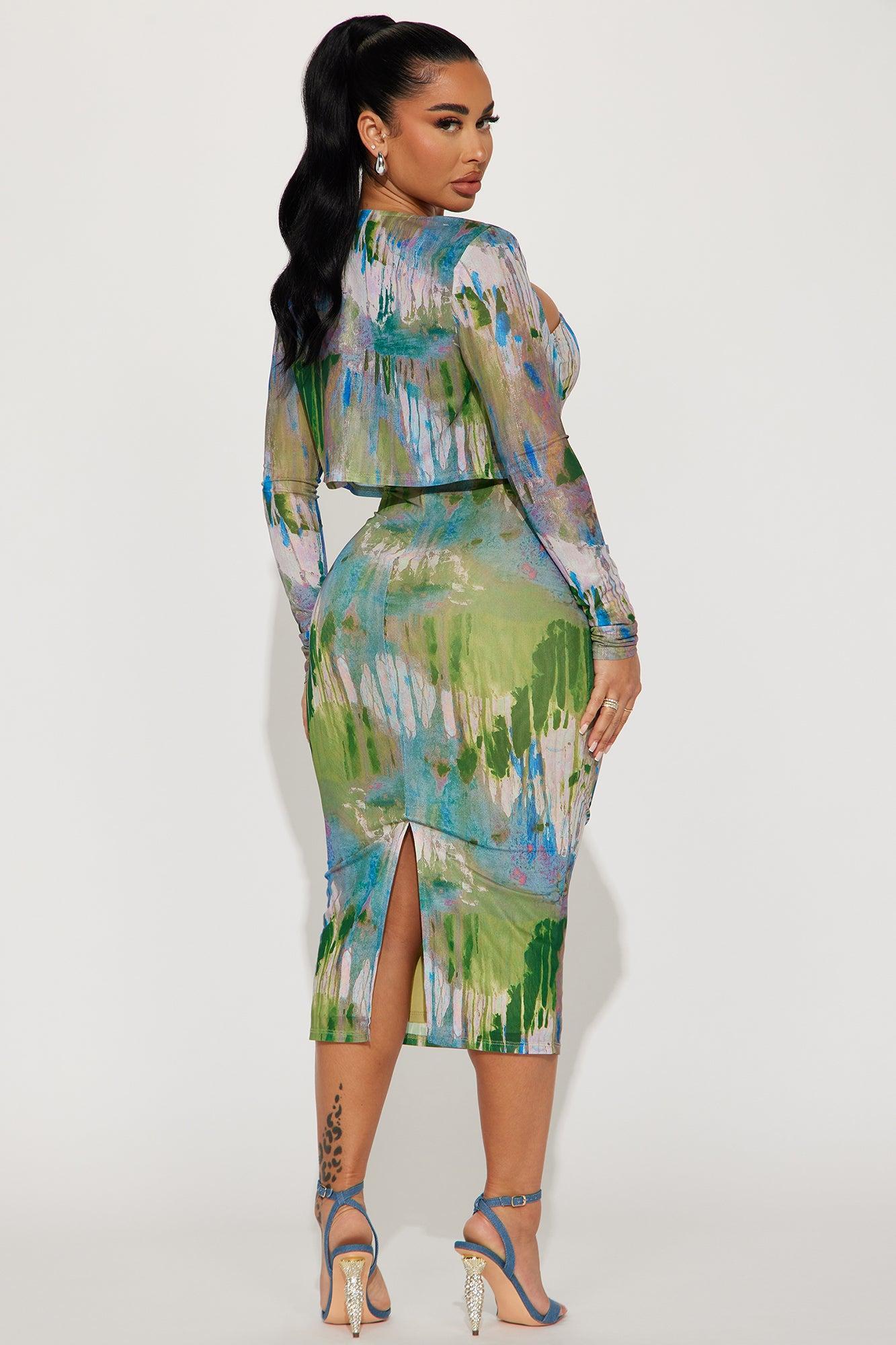 Ariella Mesh Midi Dress Set - Blue/combo Product Image