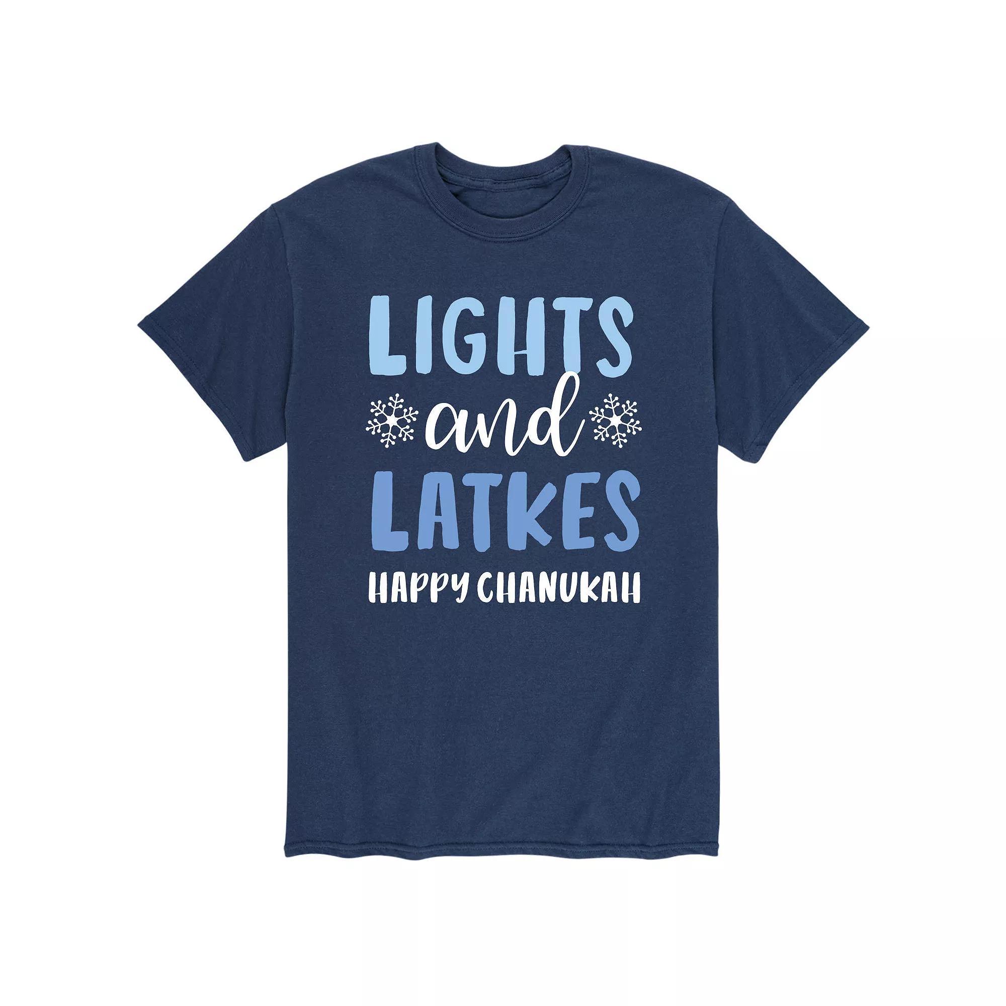 Mens Hanukkah Lights And Latkes Tee Blue Product Image